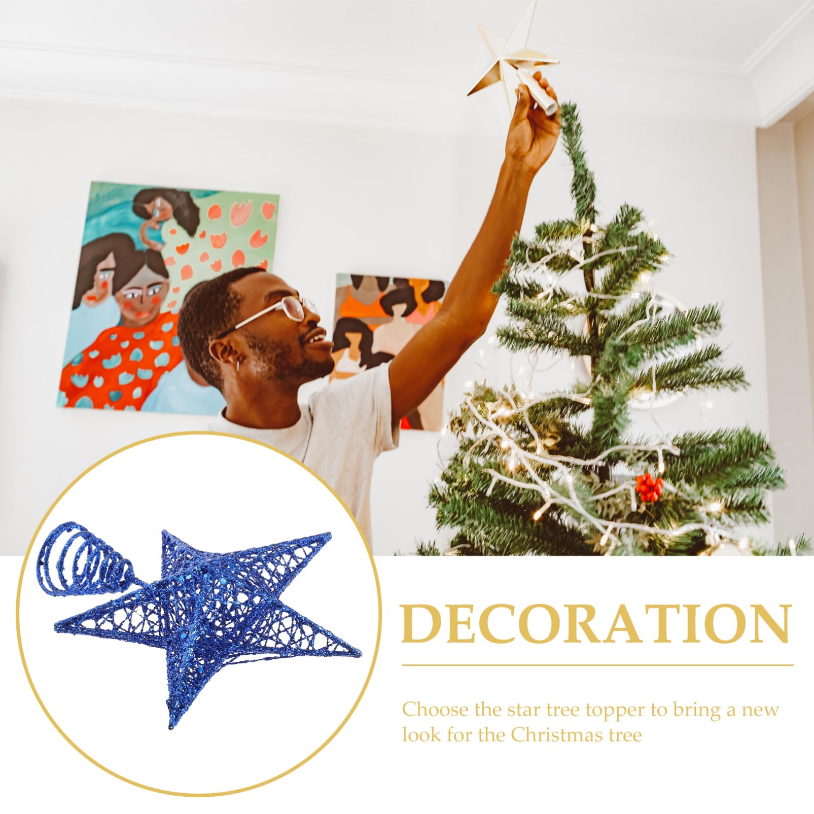 LABRIMP Christmas Decorations Star Christmas Tree Topper Glitter Safe Sturdy Treetop Star Ornament 20cm Blue