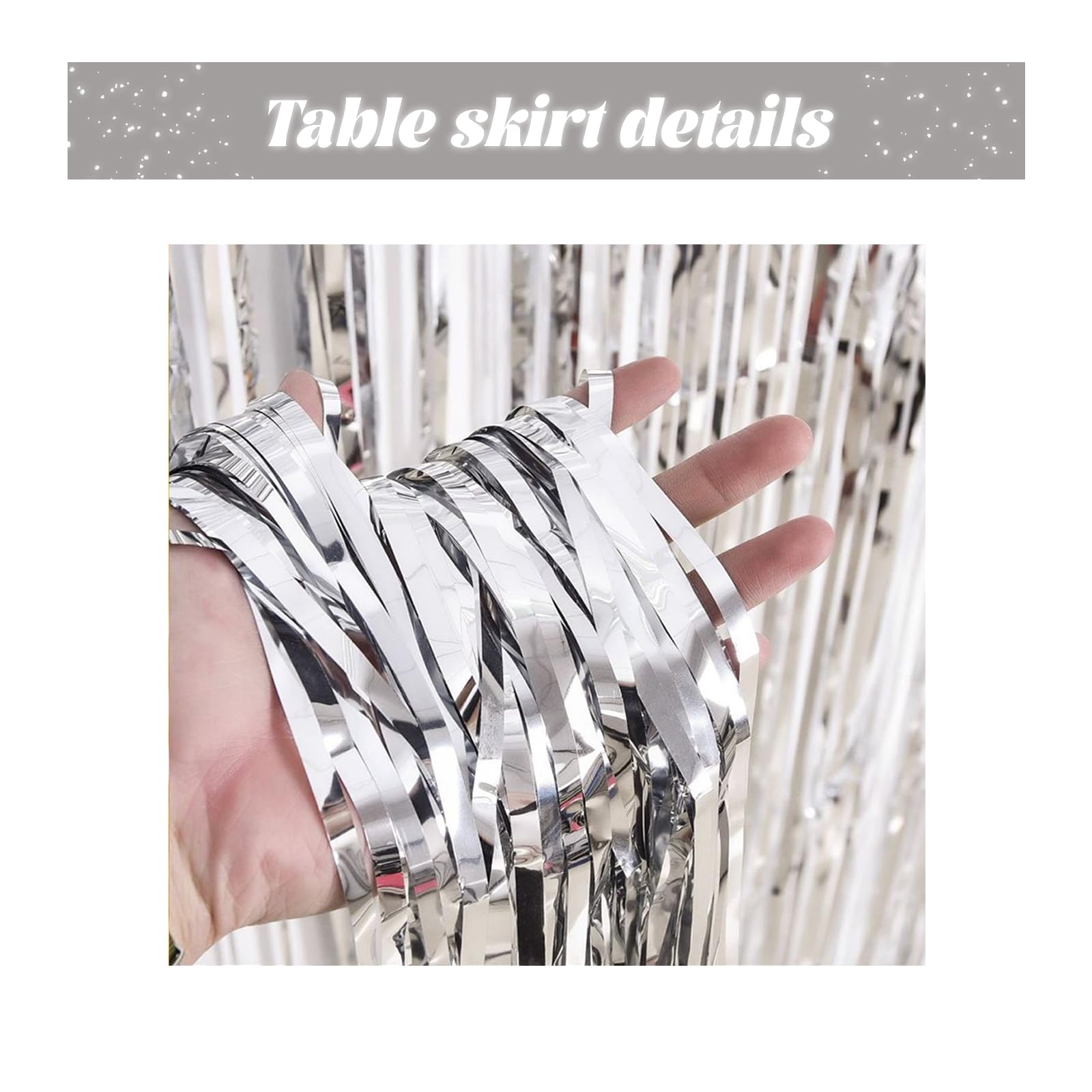 2 Pack 29.5X168 Inch Metallic Foil Fringe Tinsel Table Skirts Disposable Table Skirt For Parade Floats, Mardi Gras Party, Weddin