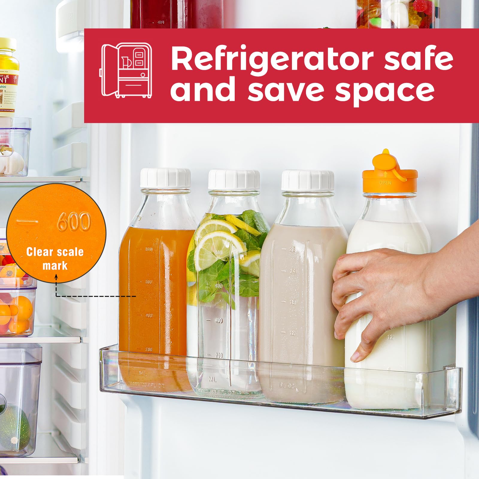 Dwbligt 32 Oz Reusable Glass Milk Bottles With Silicone Dispenser Cap, 2 Pack Glass Jars With Airtight Screw Lid, Leak Proof Gla