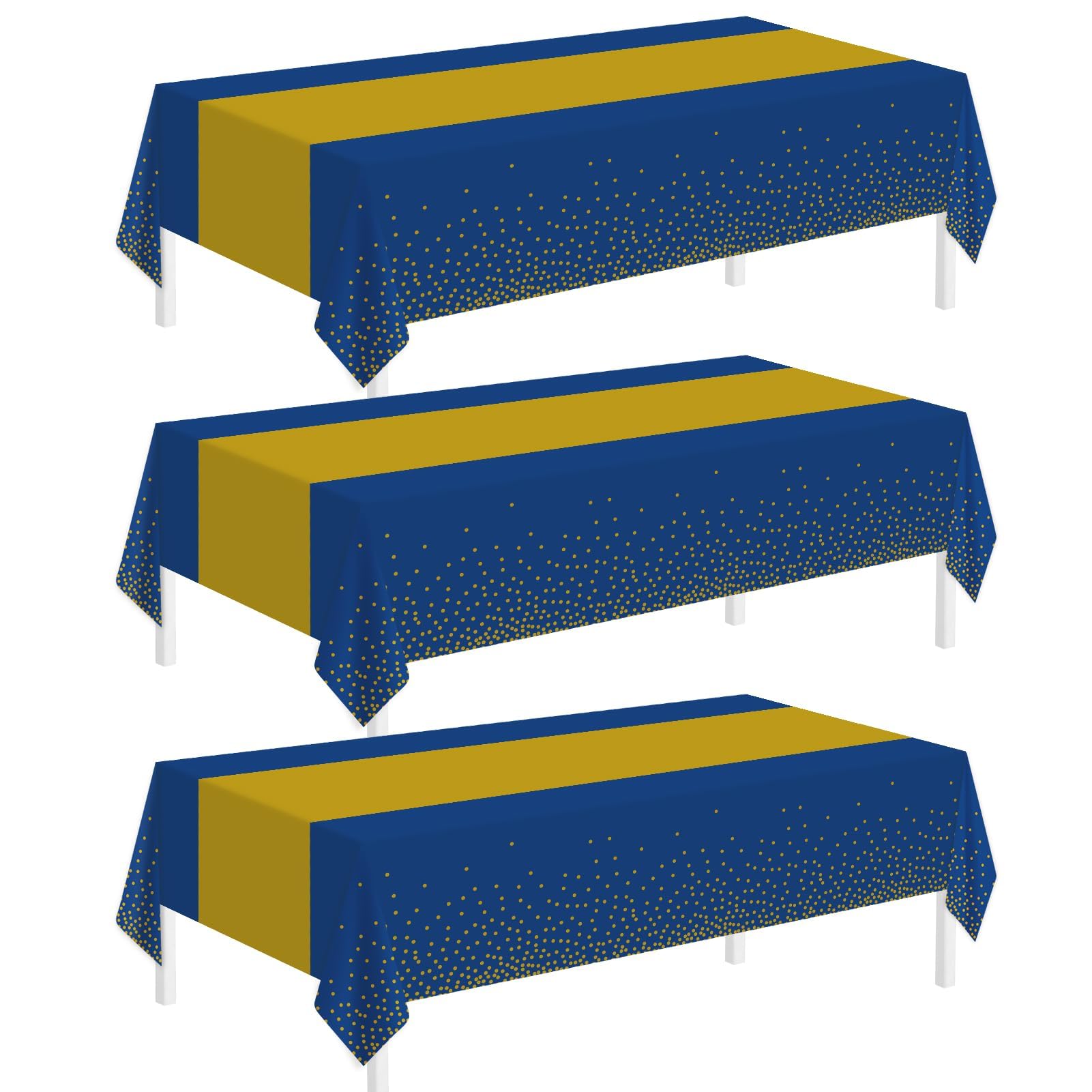 Childom Tablecloths for Rectangle Tables, 3 Pack 54 X 108 Disposable Plastic Table Cloth, Blue Gold Dot Tablecloths Disposable T