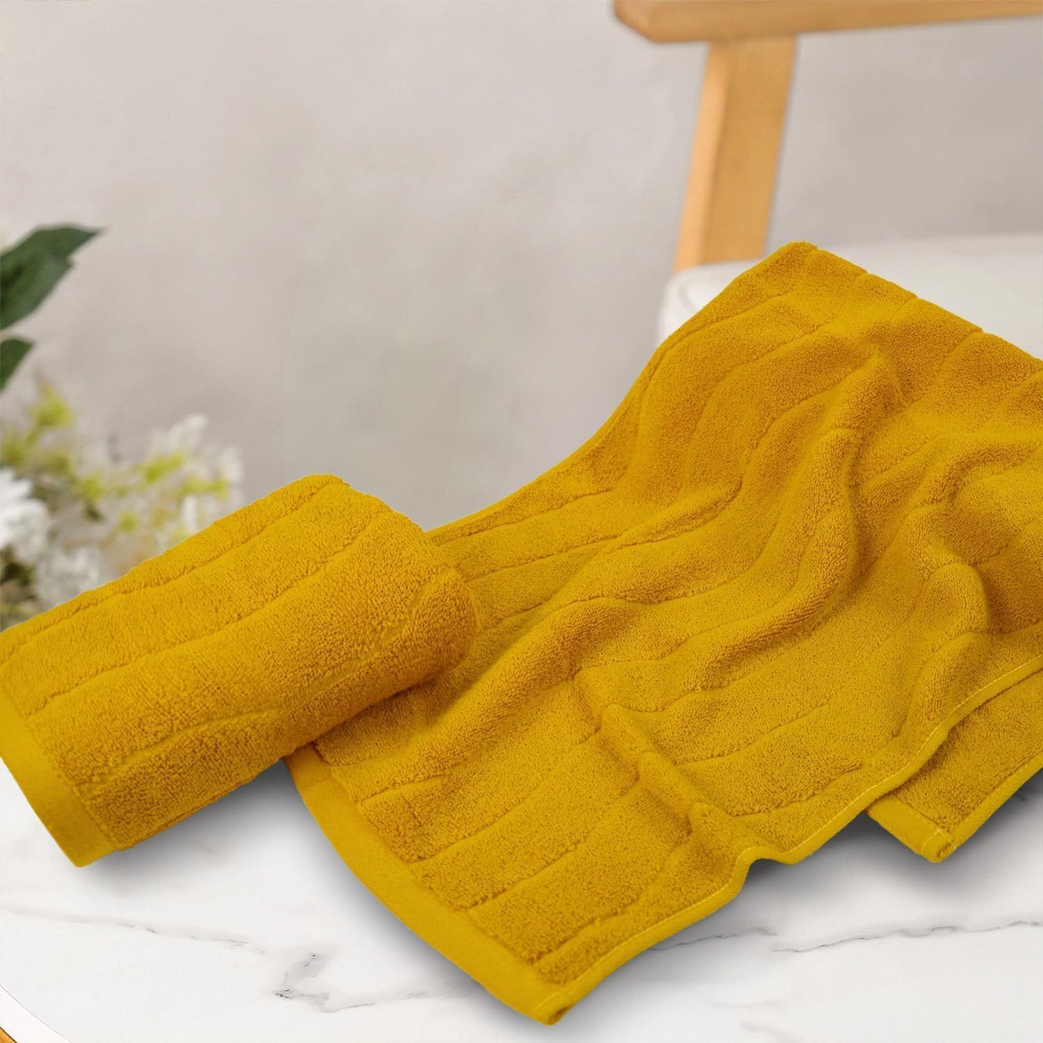 Jacquotha Wavy Striped Cotton Hand Towels, Set Of 2, Dry Your Hand Instantly, 13X29 Inches, Mustard, Fall Kitchen Bathroom Towel