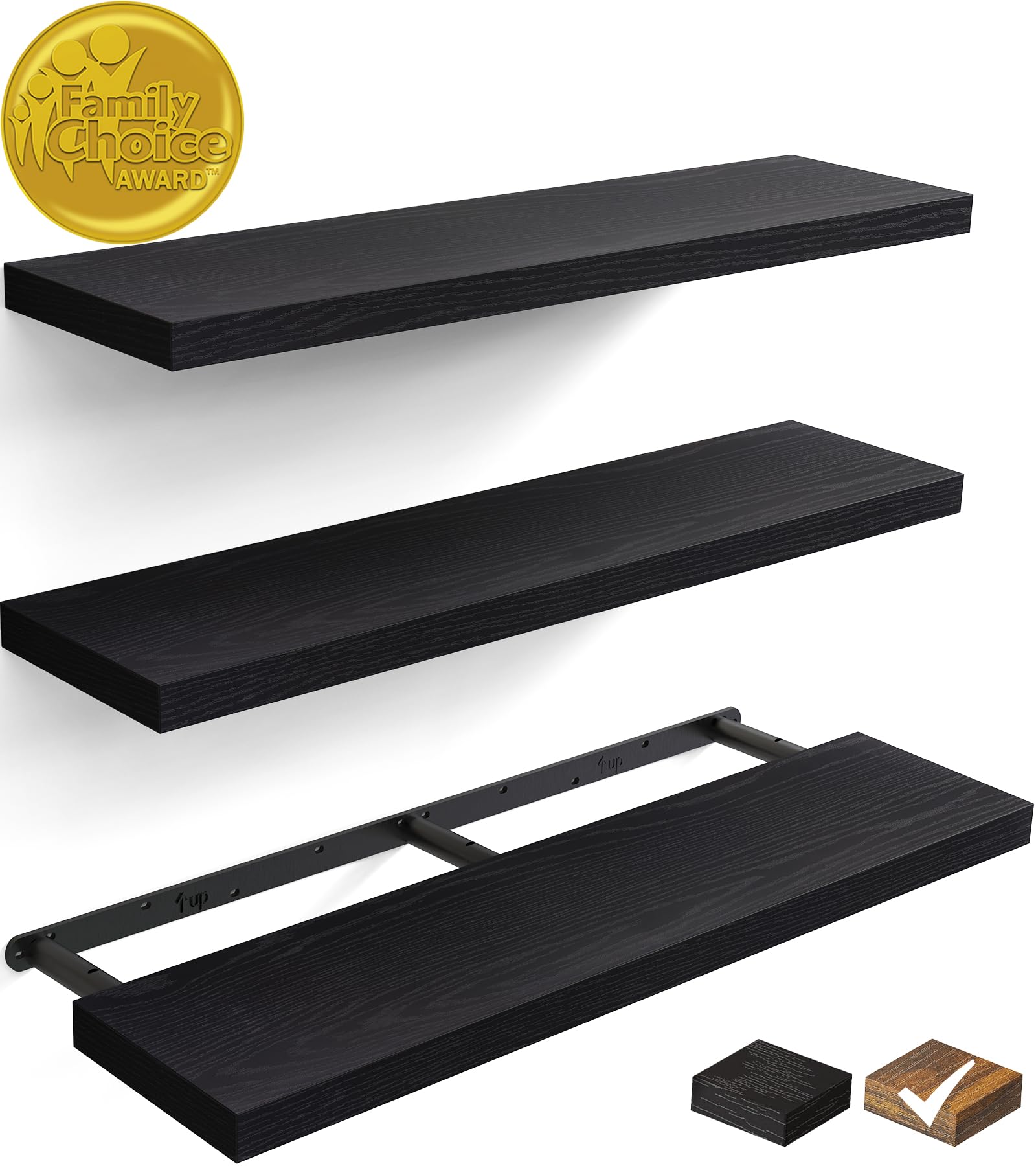 BAYKA Floating Shelves for Wall, 36 inches Wall Mounted Rustic Wood Shelves for Bathroom, Bedroom, Living Room, for Books/Storag