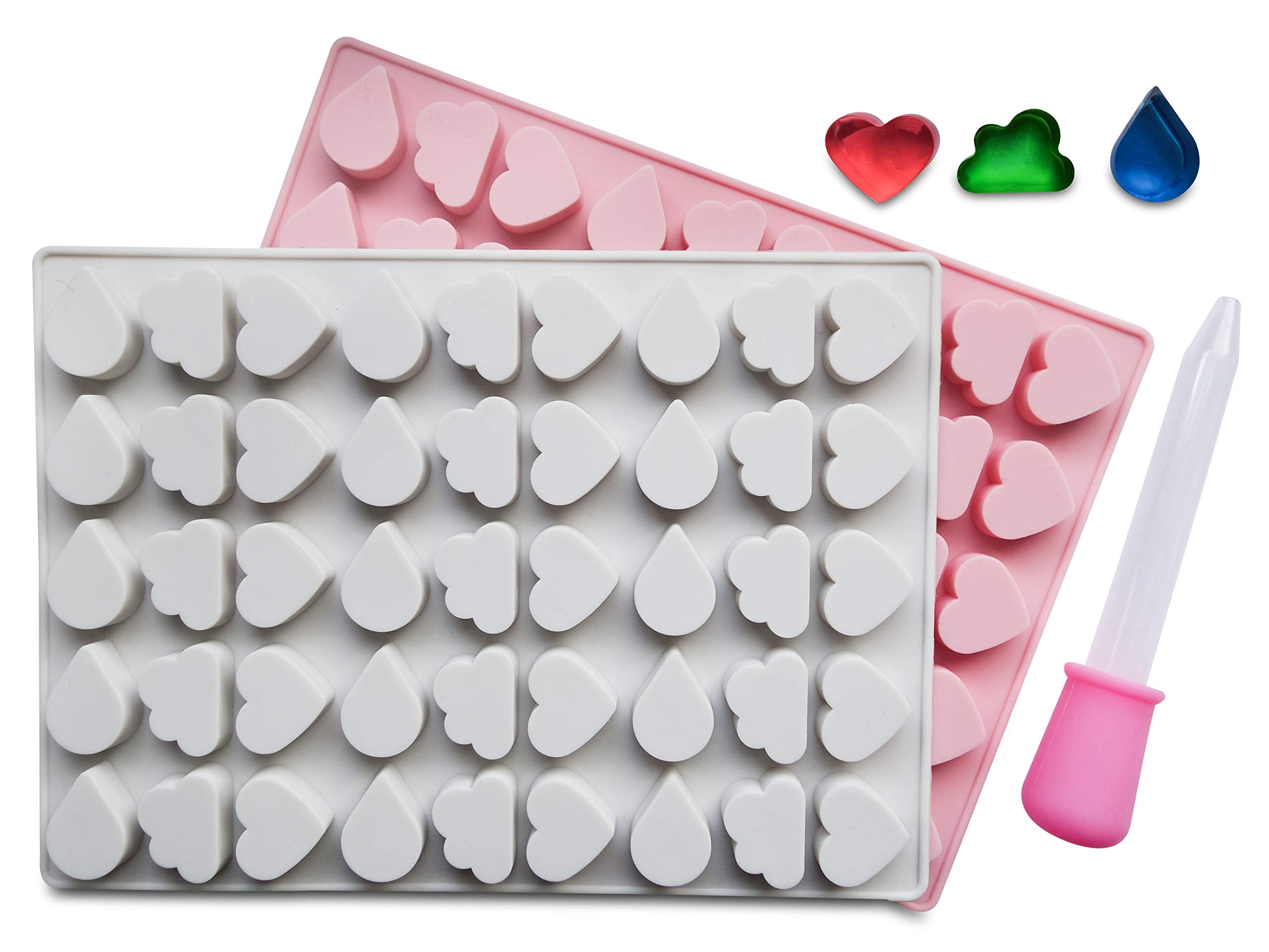 Mini Heart, Cloud & Raindrop Silicone Mold 2 Pack - Bpa Free, Perfect For Gelatin Gummies, Chocolate, Caramel, Ice Cubes, Bonus