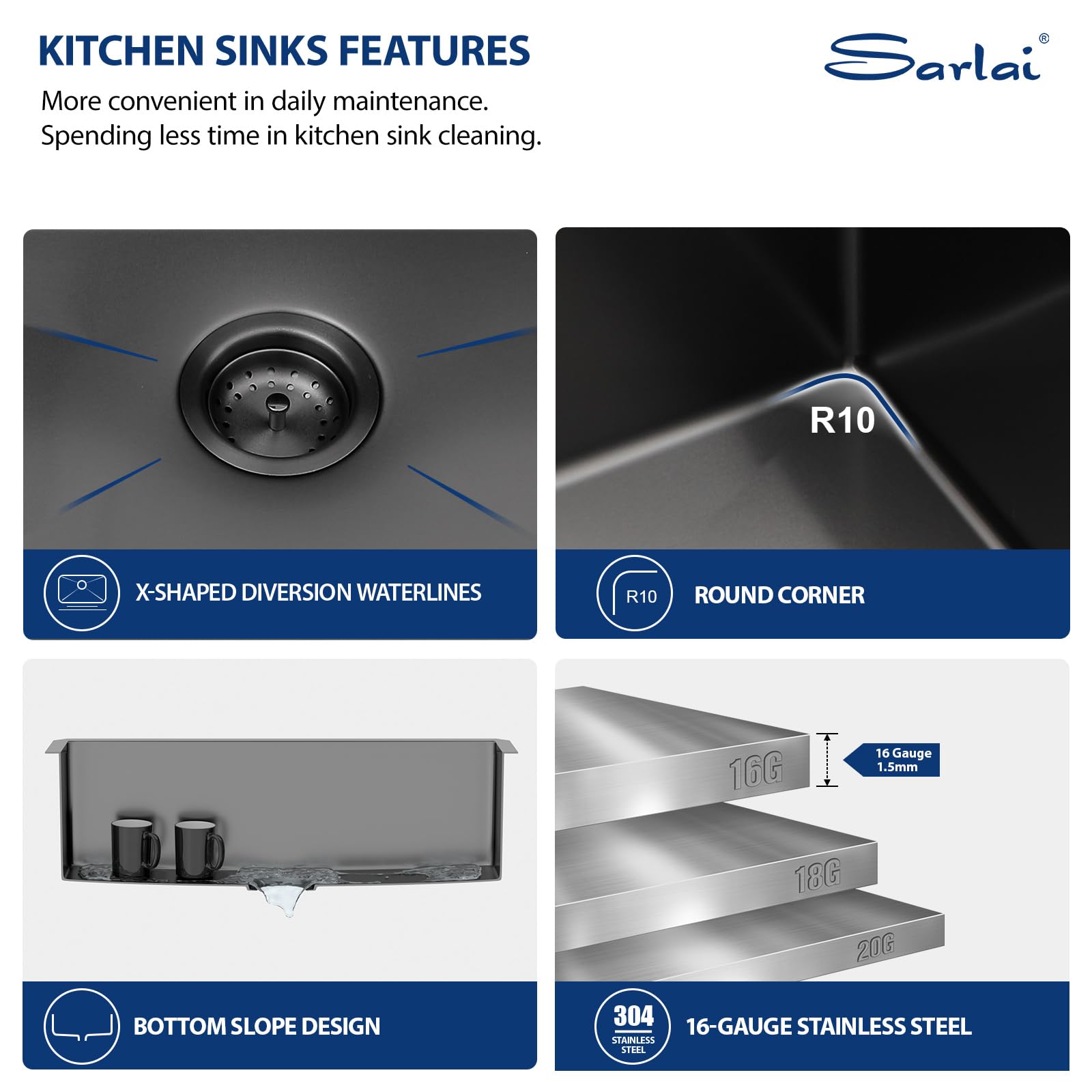 Sarlai 28 Black Kitchen Sink Undermount - 28 X 18 Inch Kitchen Sink Gunmetal Black 16 Gauge Stainless Steel Single Bowl Undermou