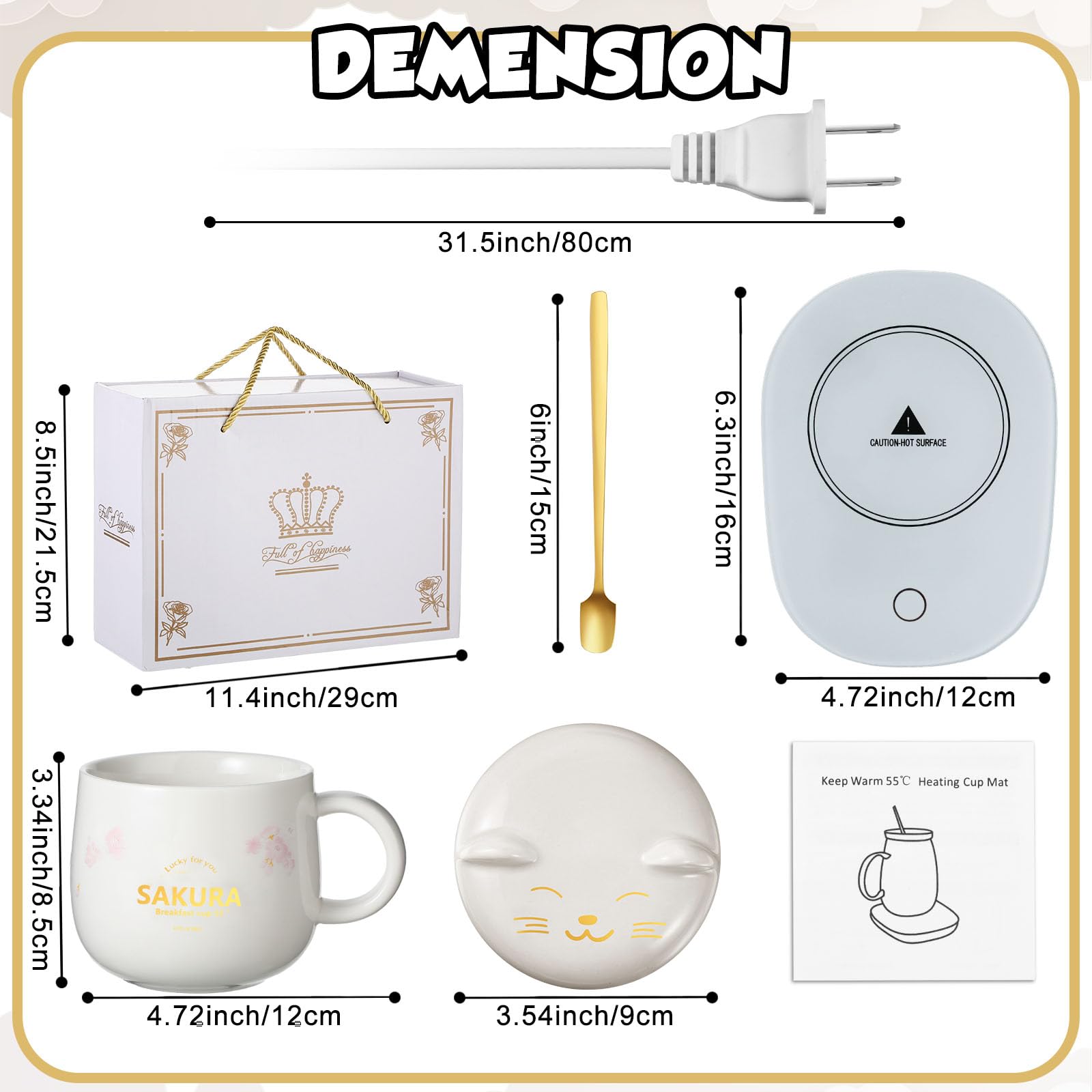 Coffee Cup Warmer Coffee Warmer With Mug For Women Electric Coffee Mug Heater Temperature Control Ceramic Cute Cat Smart Coffee