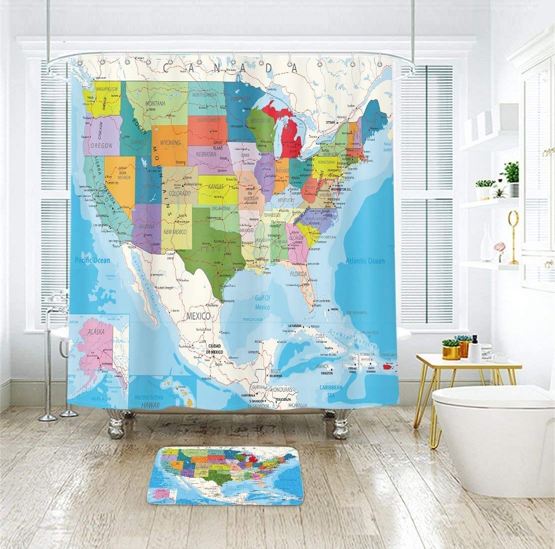 LIGHTINHOME Boho Mid Century Shower Curtain 60Wx72H Inches Abstract Golden Dots Leaves Modern Geometric Minimalist Aesthetic Bathroom Cloth Fabric Waterproof Polyester Home Decor Set with Hooks