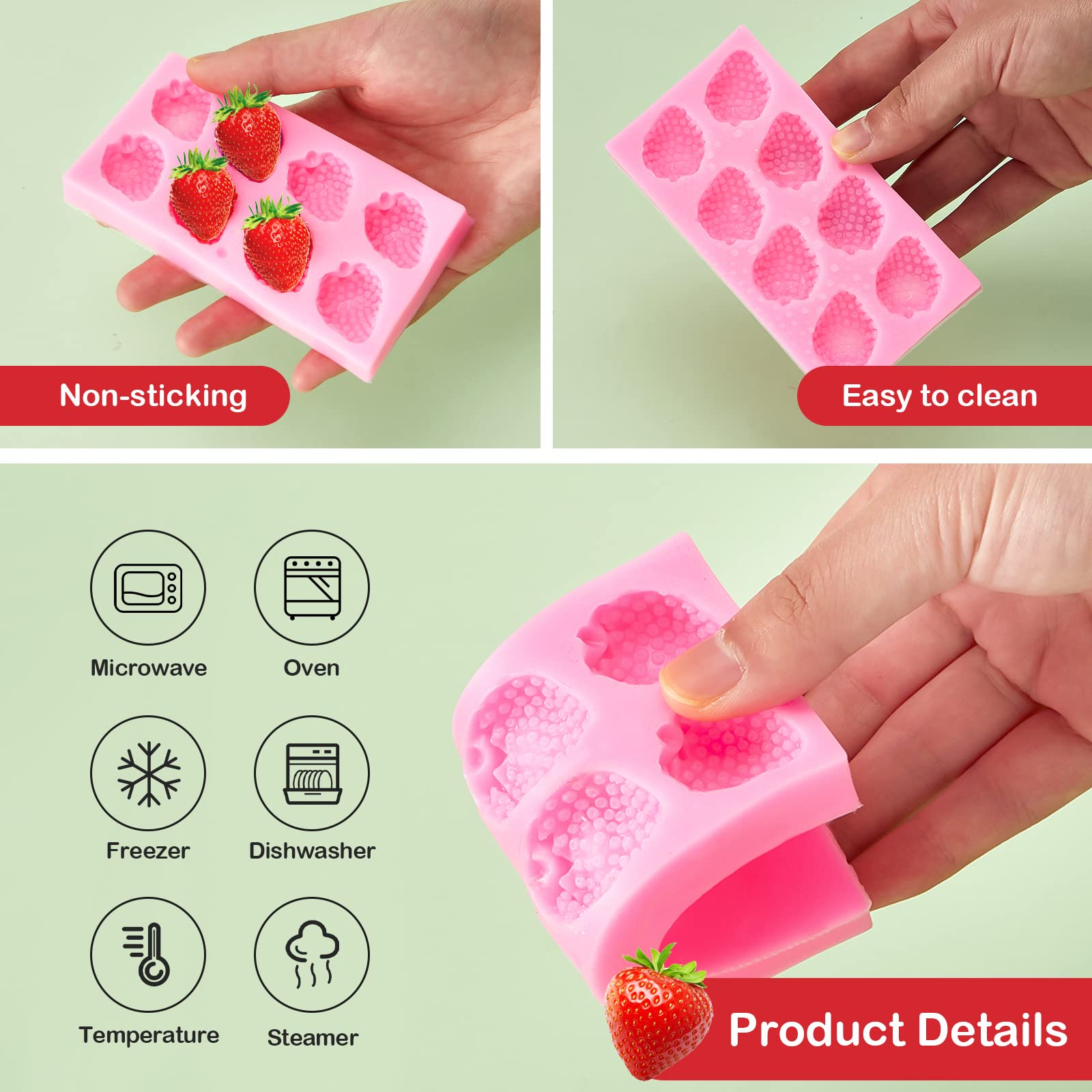 5 Pcs Strawberry Baking Mold Silicone Handmade Candy Jelly Bakeware 3D Flower Strawberry Mold Embed Silicone Molds Fruit Shape P