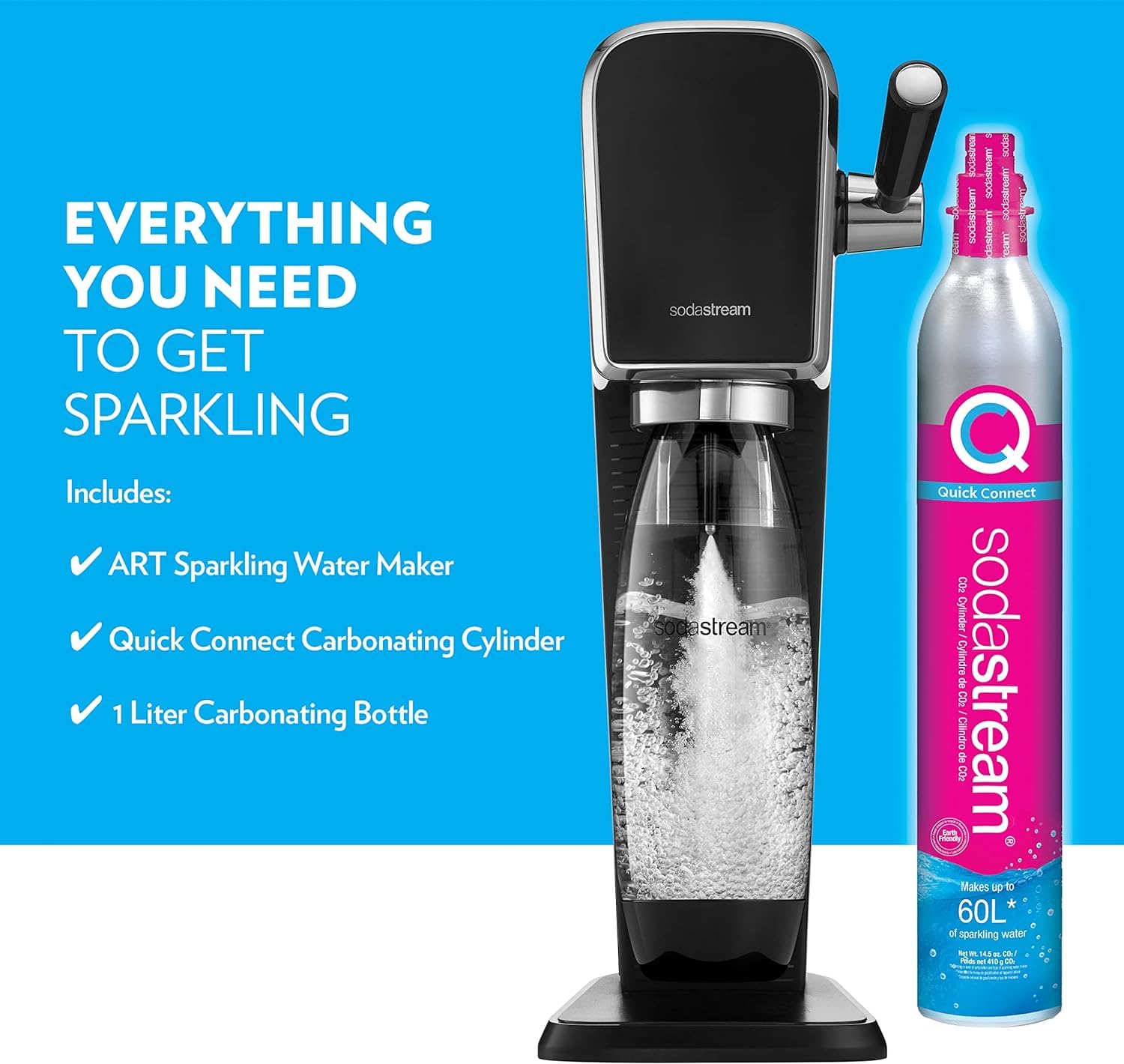 Sodastream Art Sparkling Water Maker (Black) With Co2 And Dws Bottle