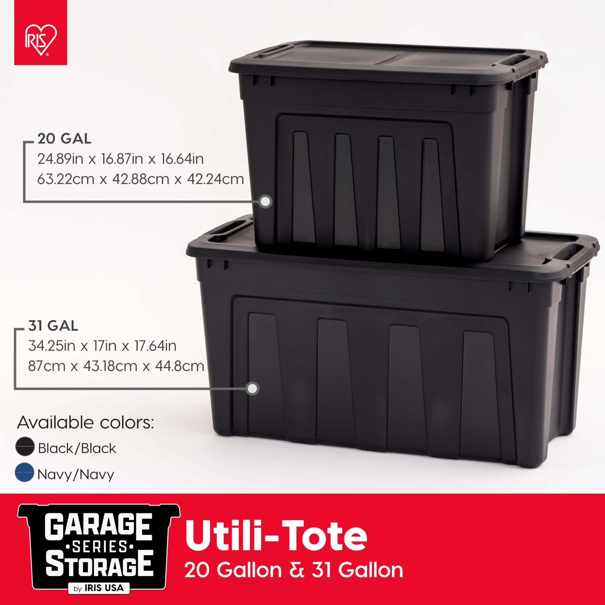 IRIS USA 31 Gallon Heavy-Duty Storage Plastic Bin Tote Container  Black  Set of 4