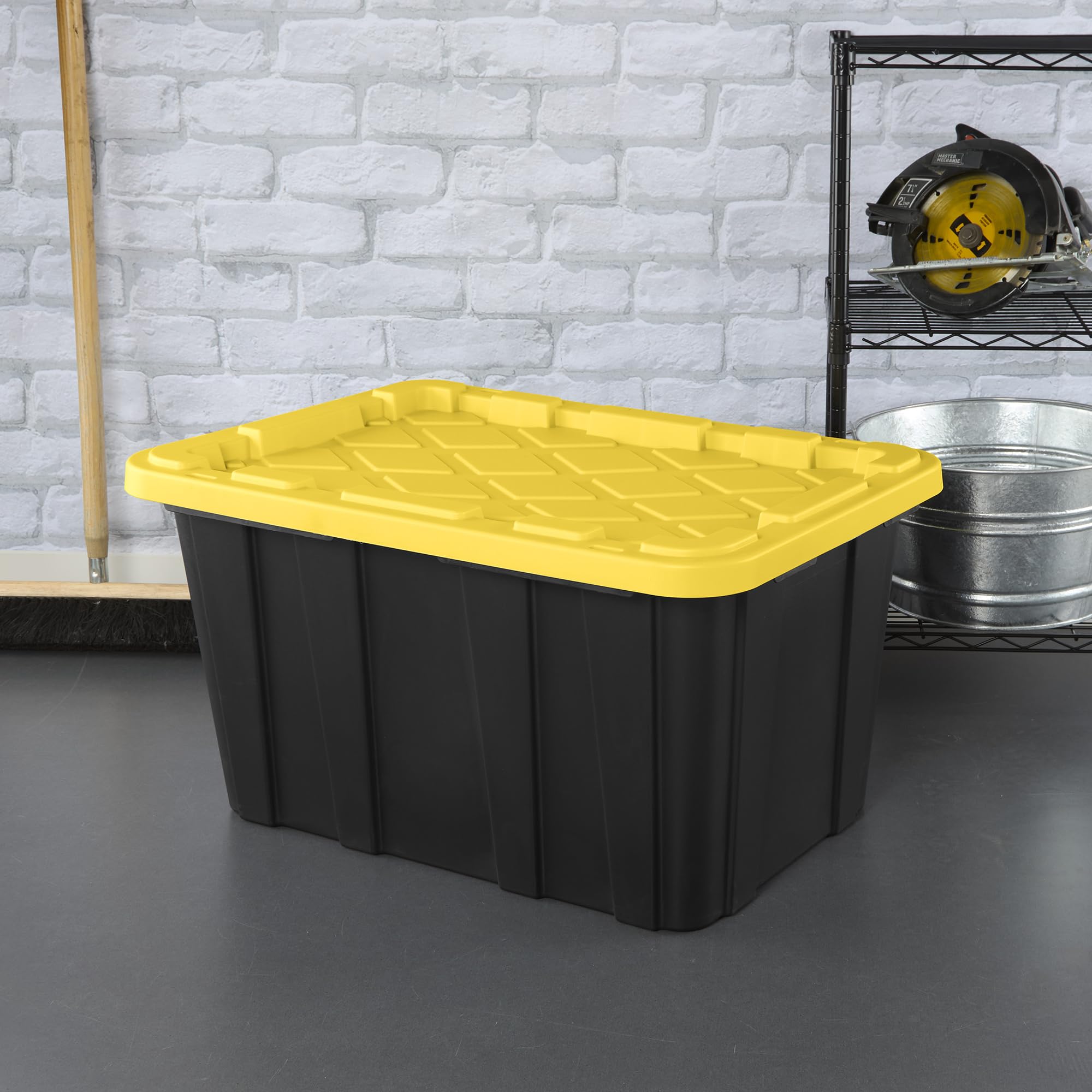 Sterilite 6-Pack Stackable Storage Bins, Heavy Duty Totes W/ Lids, 27 Gallon, Black/Yellow