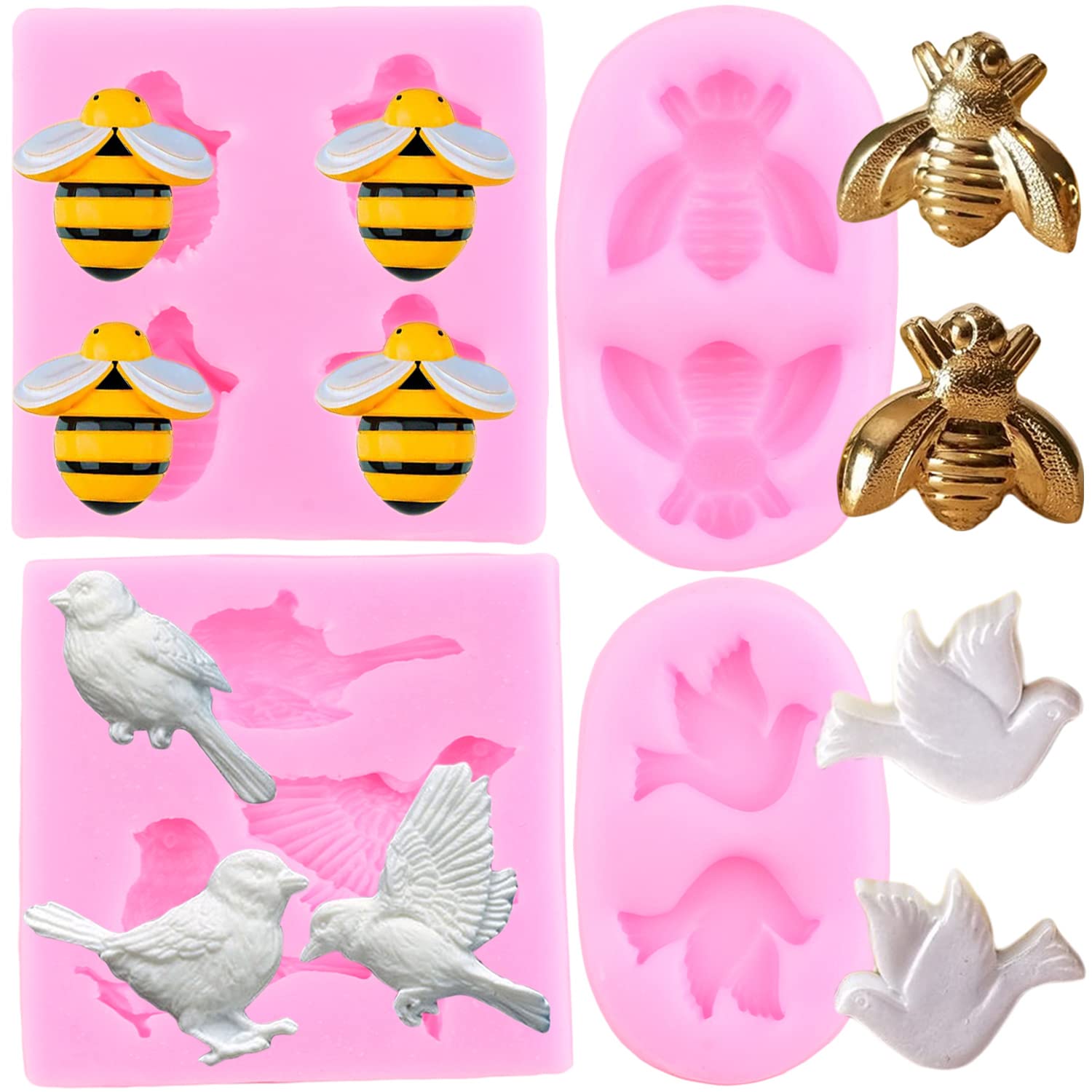 Mujiang Bumble Bee Silicone Mold Bird Fondant Molds For Cupcake Topper Cake Decorating Candy Polymer Clay Chocolate Gum Paste Se