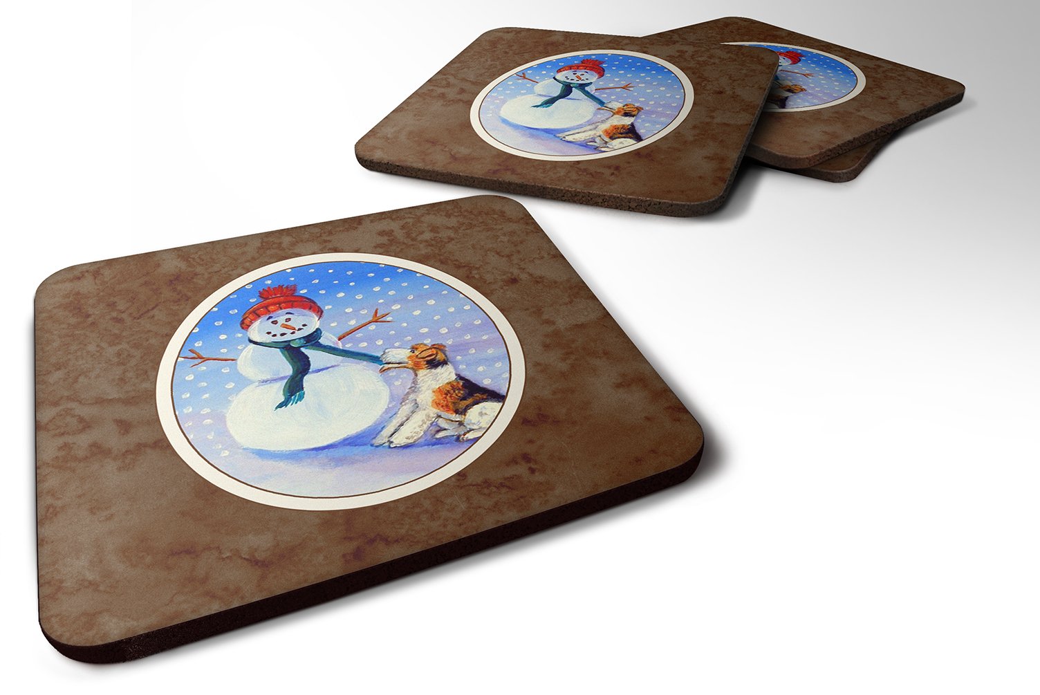 Carolines Treasures Snowman With Fox Terrier Foam Coasters (Set of 4), 3.5, Multicolor