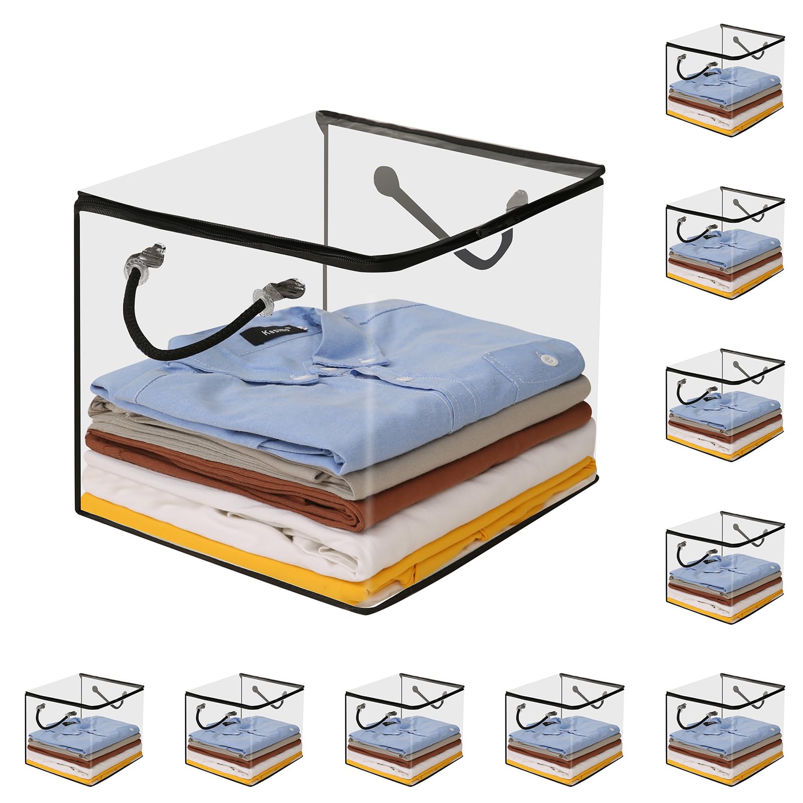 Remittur 10 PCS Clear Zippered Storage Bags with Handles,Sweater Storage with Two-Way Zipper,Foldable Closet Organizer Bed Sheet