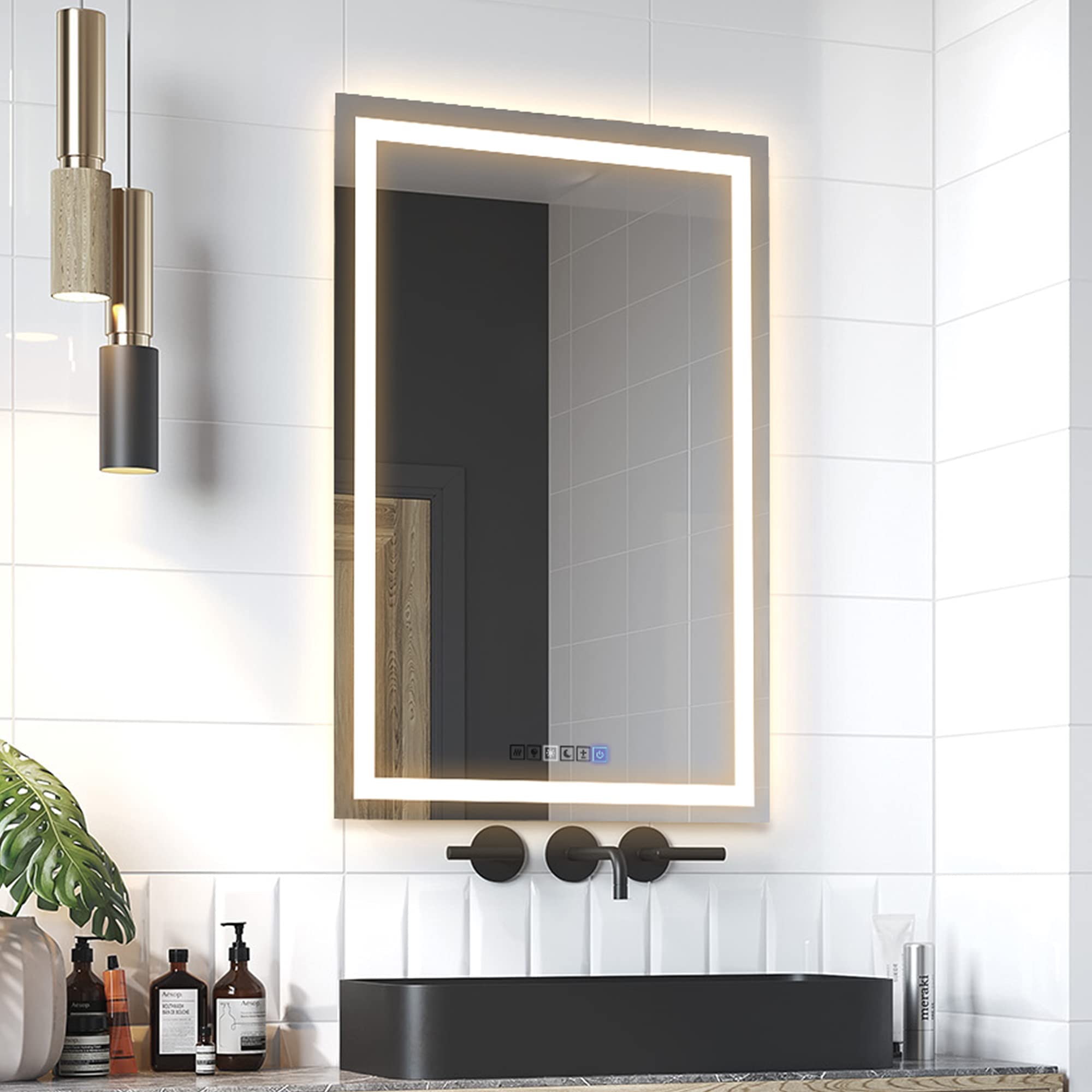 Dimmable Led Bathroom Mirror 18'' X 40'' Front And Backlit Anti-Fog Memory Brightness, Three Color Options Wall Mounted Rectangl