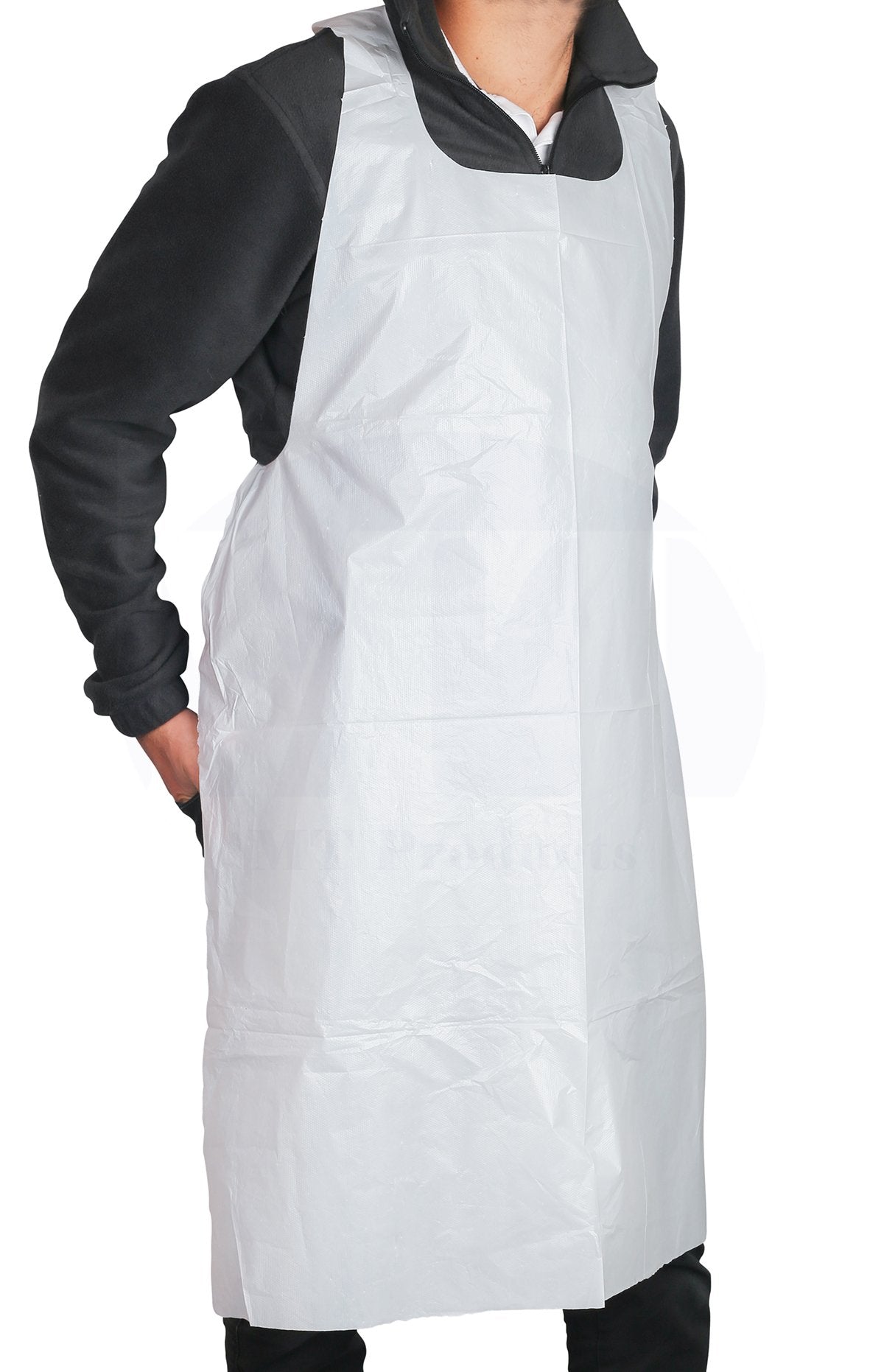Mt Products White Plastic/Poly Apron 46 '' X 28 '' - Disposable Kitchen Apron - Pack Of 25