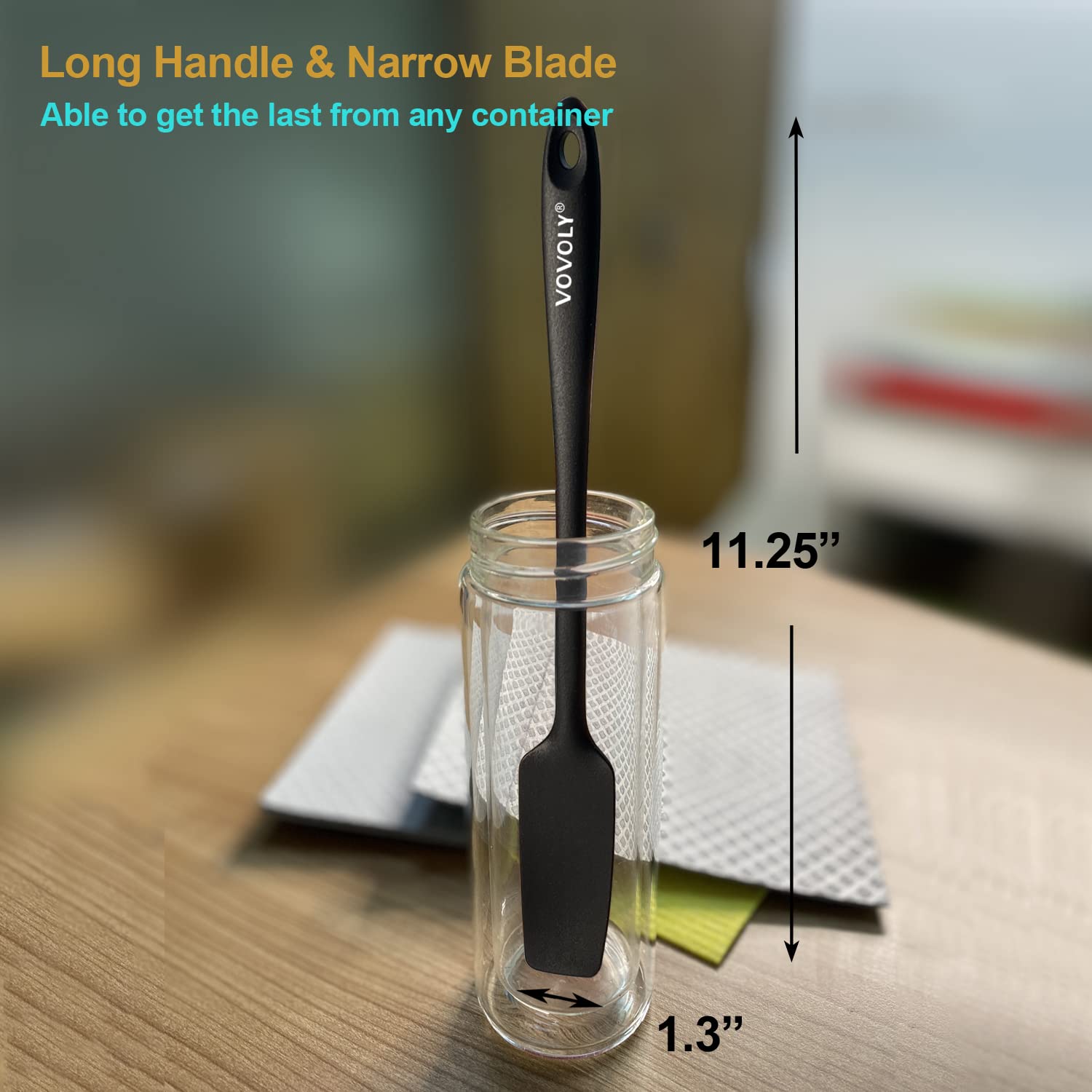 Vovoly Silicone Jar Spatula, Small Head With Long Handle, Rubber Spatulas Scraper For Jar, Blender, Bottle, Etc. High Heat Resis