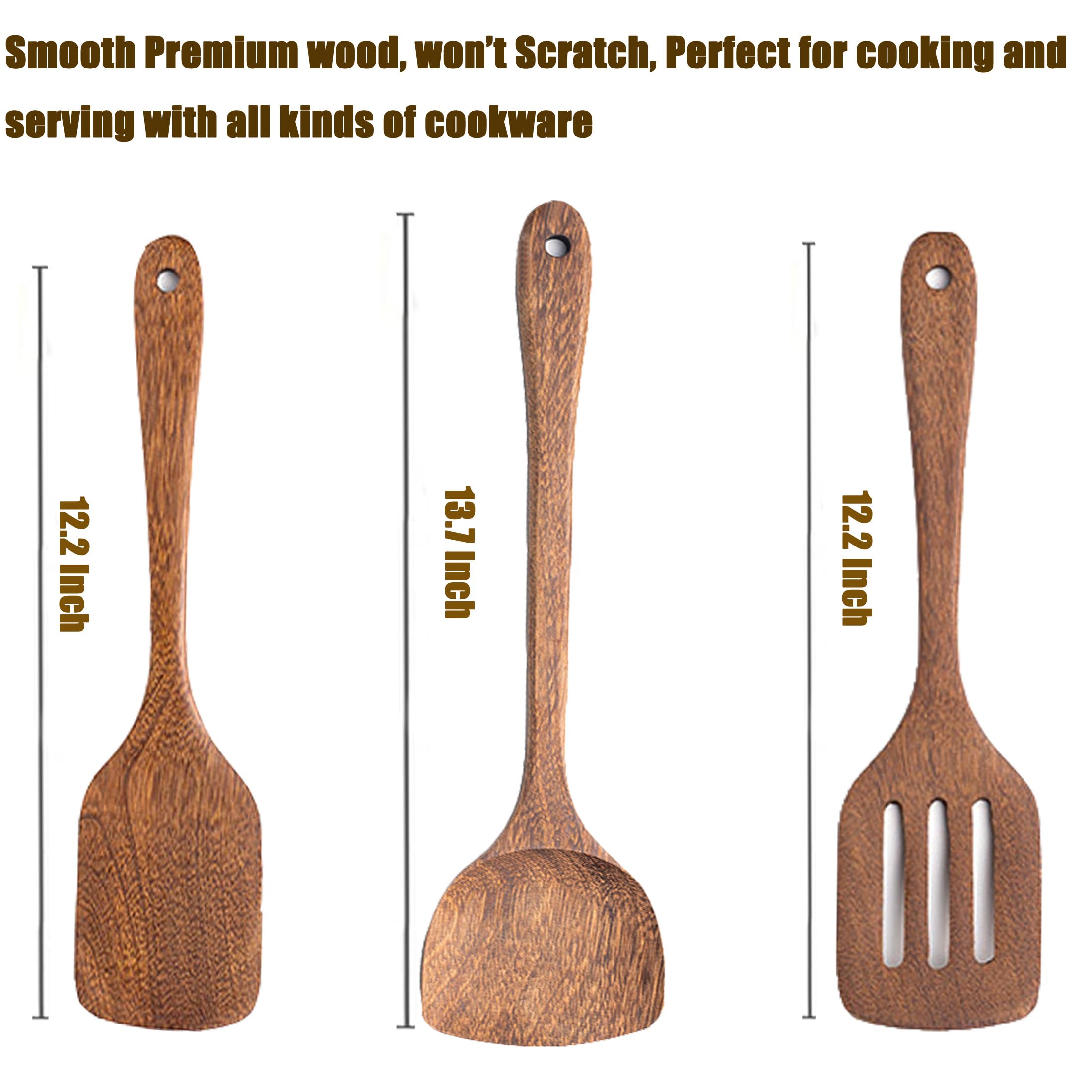Wood Kitchen Utensils Wooden Spatulas Turner Non-Stick Wood Utensil Set For Kitchen, Teak Wooden Spoon For Cooking, Wooden Cooki