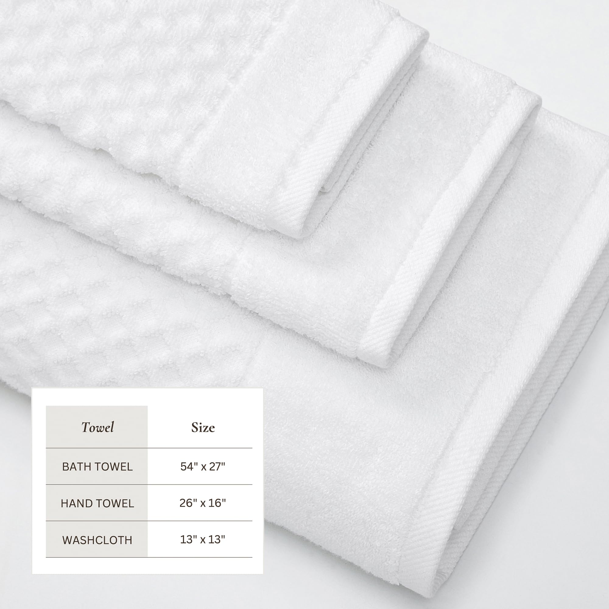 Great Bay Home 100% Cotton Bath Towel and Washcloth Sets | 2 Bath Towels  2 Hand Towels  and 2 Washcloths | Quick Dry Bath Towels | Grayson Collection (6 Piece Set  Diamond Optic White)