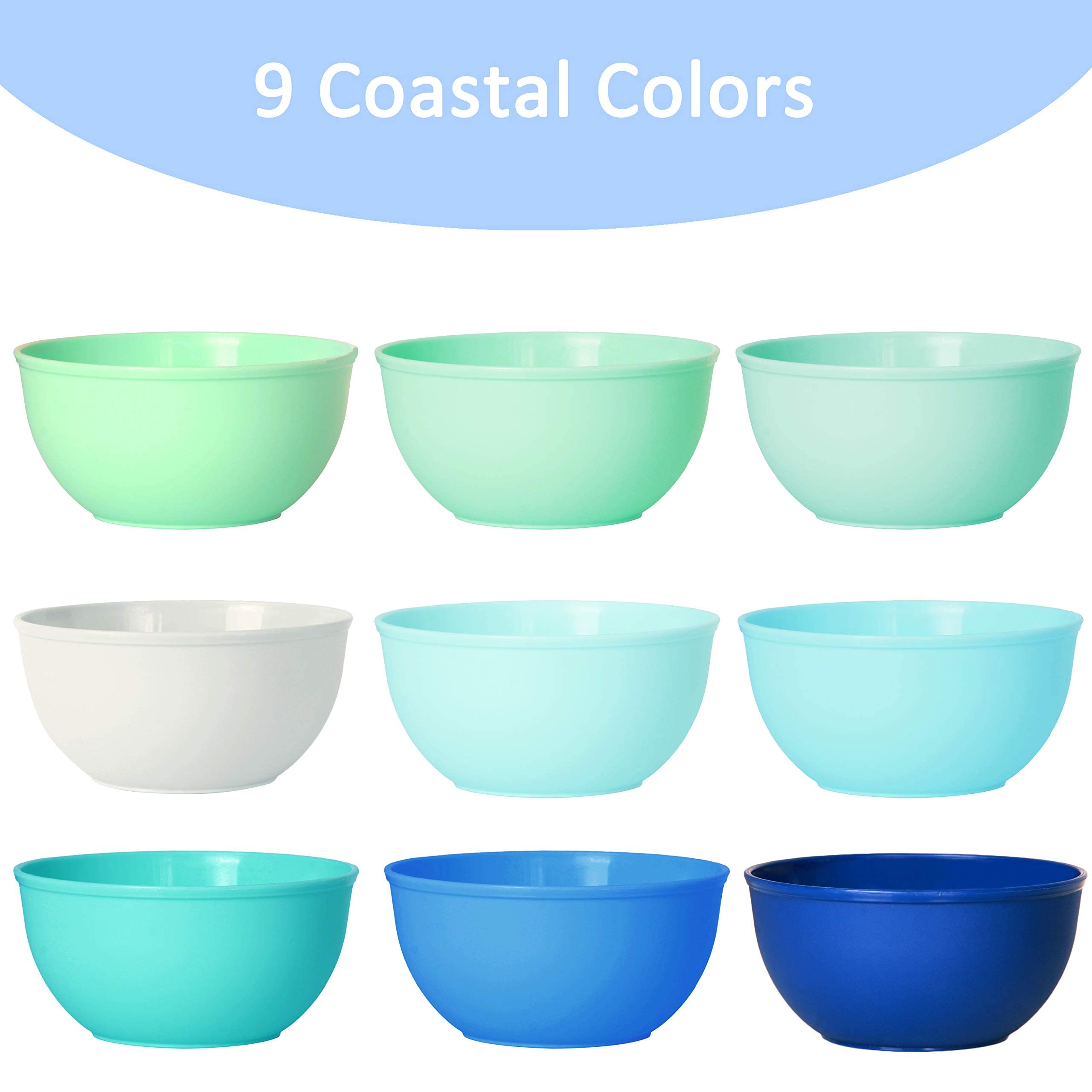Youngever 9 Pack 10 Ounce Plastic Bowls  Kids Plastic Bowls  Set of 9 (9 Coastal Colors)