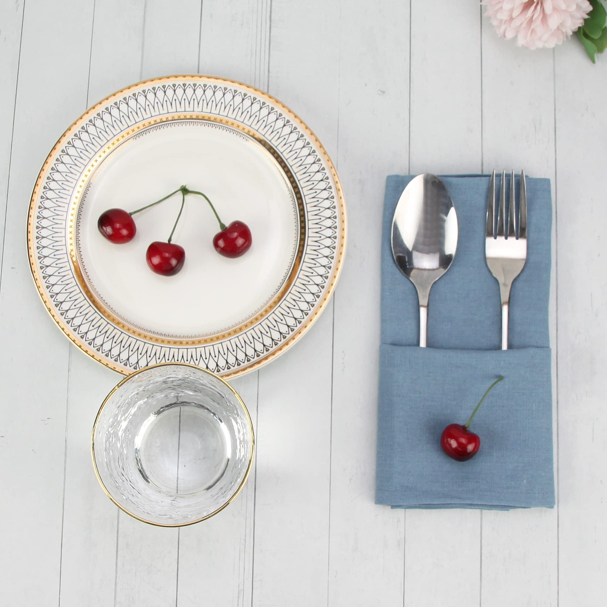 Infei Solid Color Cotton Linen Blended Thin Dinner Cloth Napkins - Set Of 12 (40 X 40 Cm) - For Events & Home Use (Airy Blue)