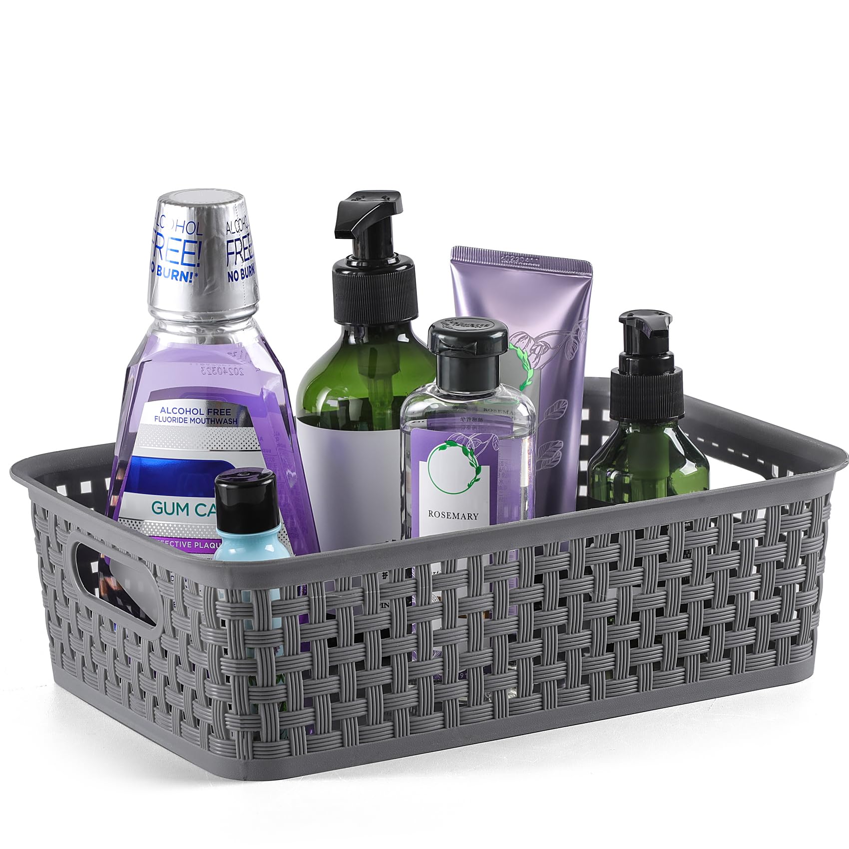 NETANY [ 8 Pack ] Plastic Storage Baskets - Small Pantry Organization and Storage Bins - Household Organizers for Laundry Room  Bathrooms  Bedrooms  Kitchens  Cabinets  Countertop  Under Sink or On Shelves Gray