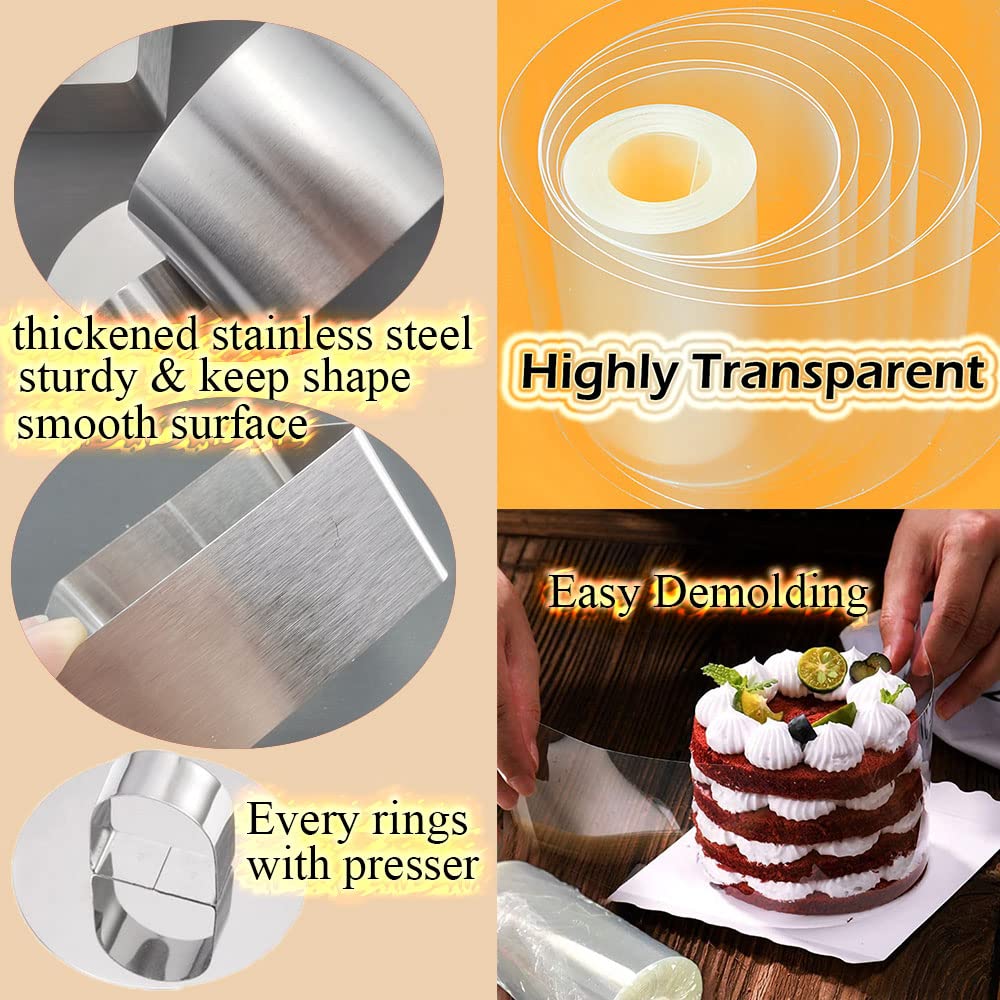 Datanya 9Pack 3.15 Food Rings Molds With 3 Inch Cake Collars Stainless Steel Cake Rings Round & Square Cooking Ring Molds With P