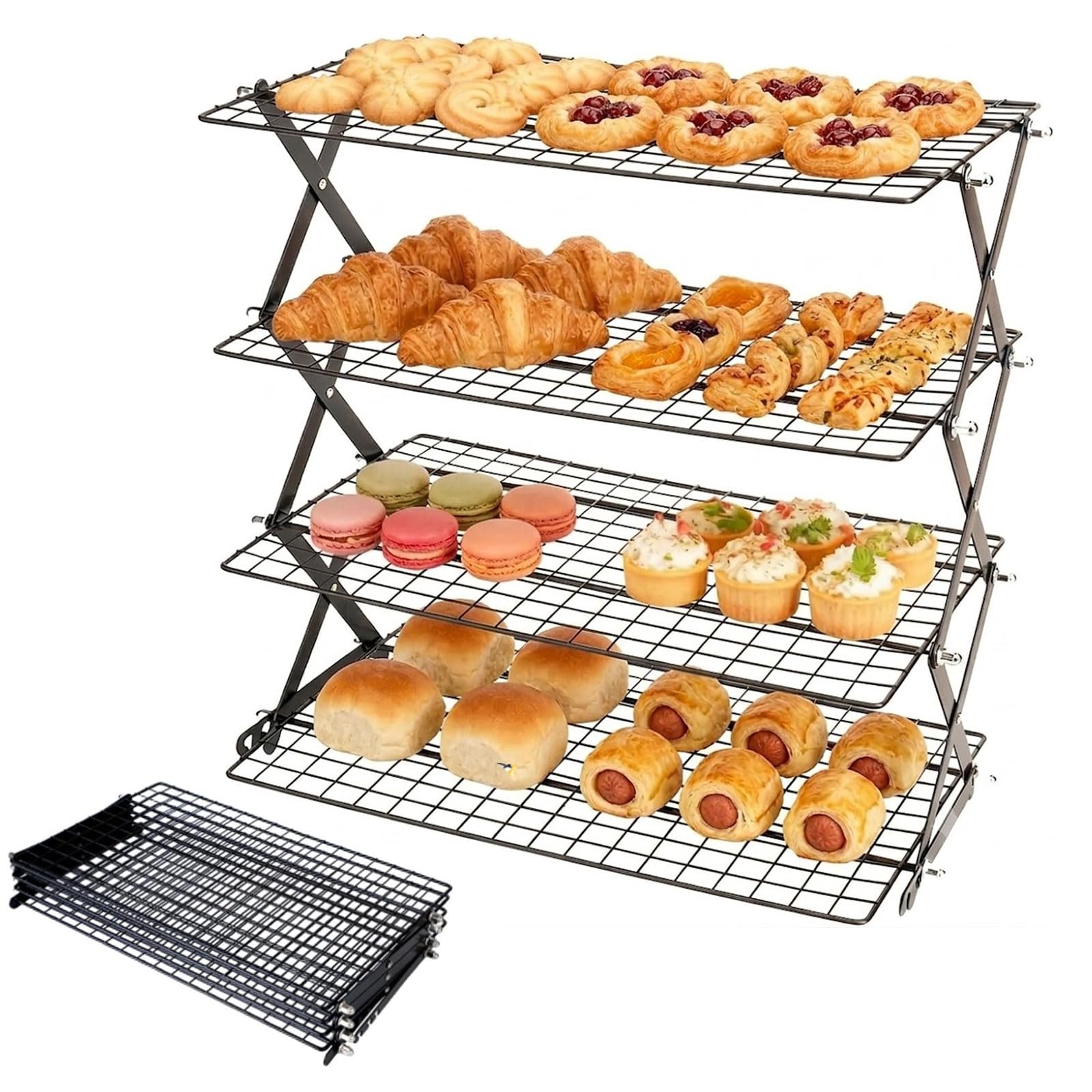 Cooling Rack for Baking, 4Tier Collapsible Wire Rack for Cookie Drying