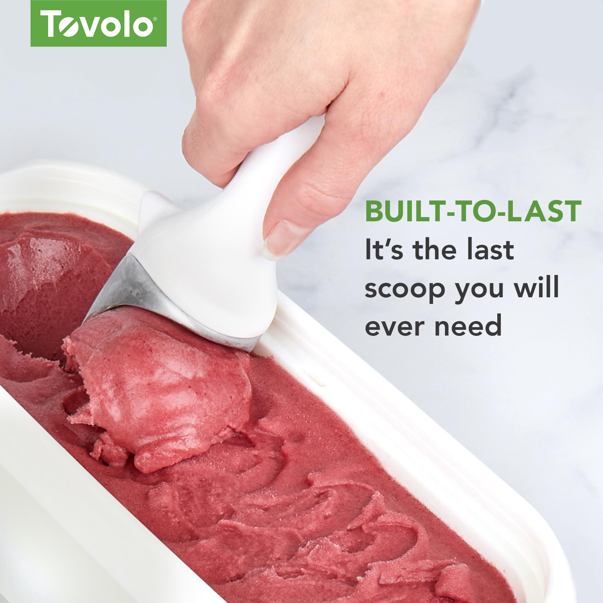 Tovolo Tilt-Up Ice Cream Scoop - White Plastic Non-Slip Grip, Dishwasher Safe, Model 80-5217, Ideal for Gelato & Sorbet