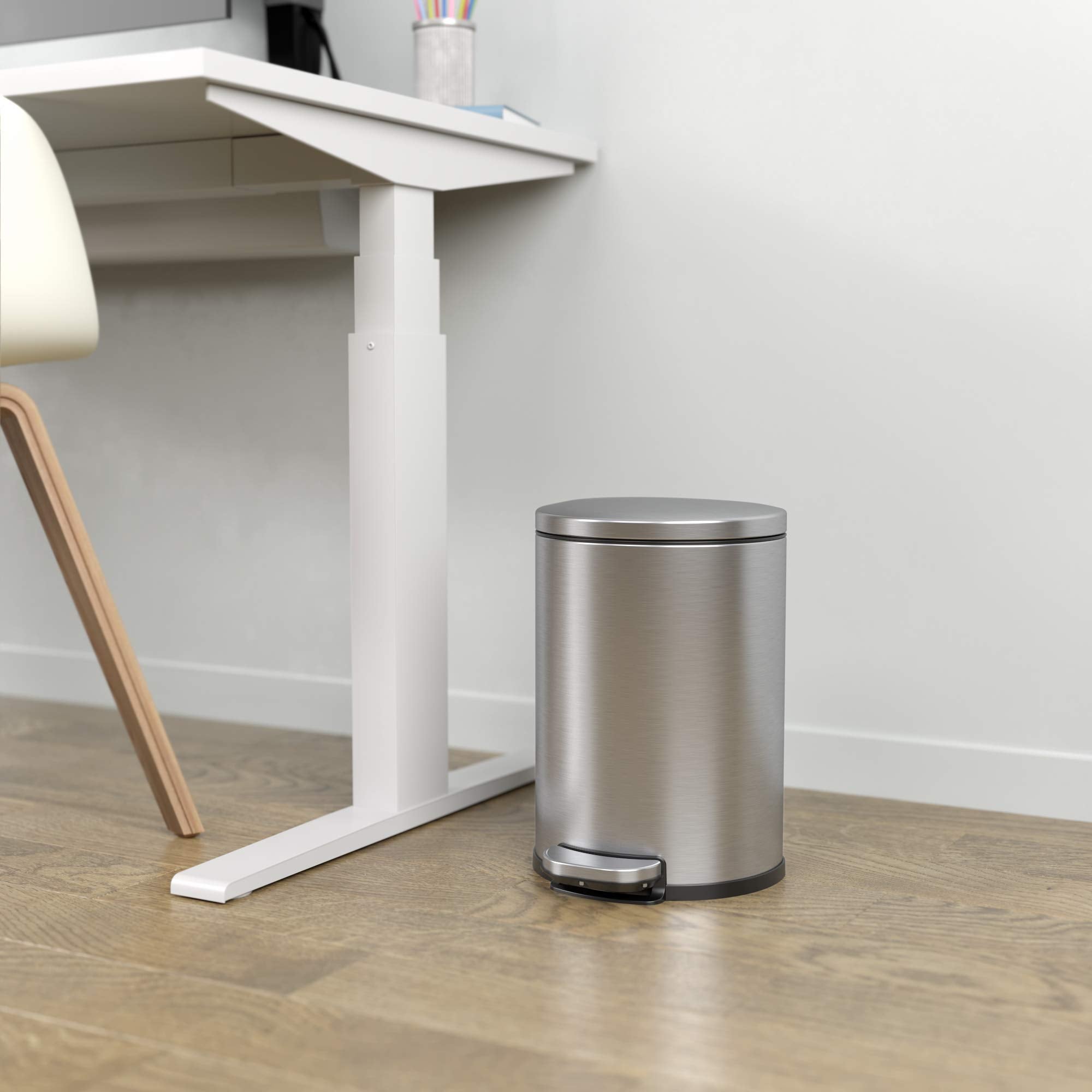 Itouchless Softstep 2 Gallon Small Semi-Round Bathroom Step Trash Can With Removable Inner Bucket And Absorbx Odor Filter, Stain