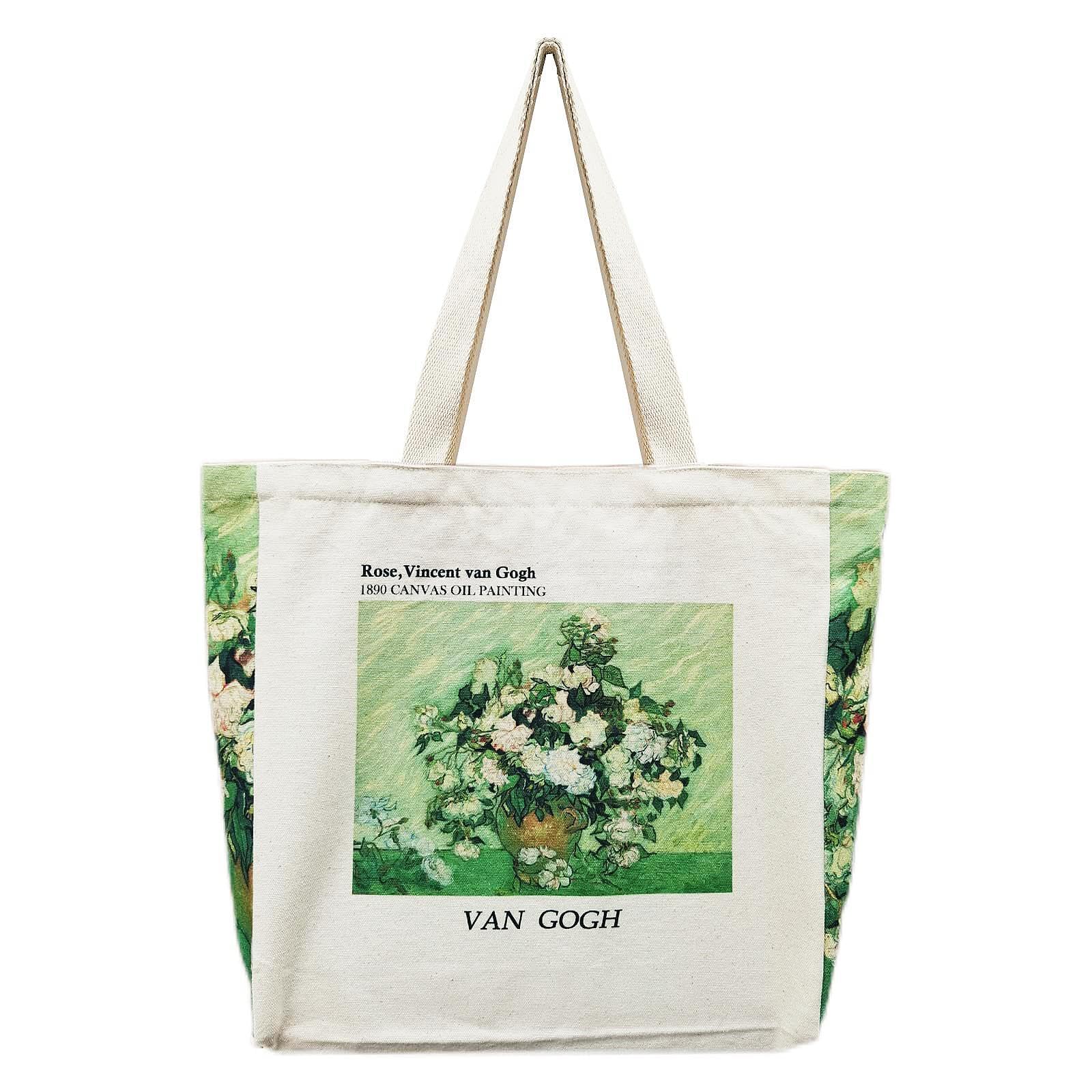 Broadream Canvasaesthetic - Zippered Tote Bag With Interior Pocket By Shoulder For Women Shopping