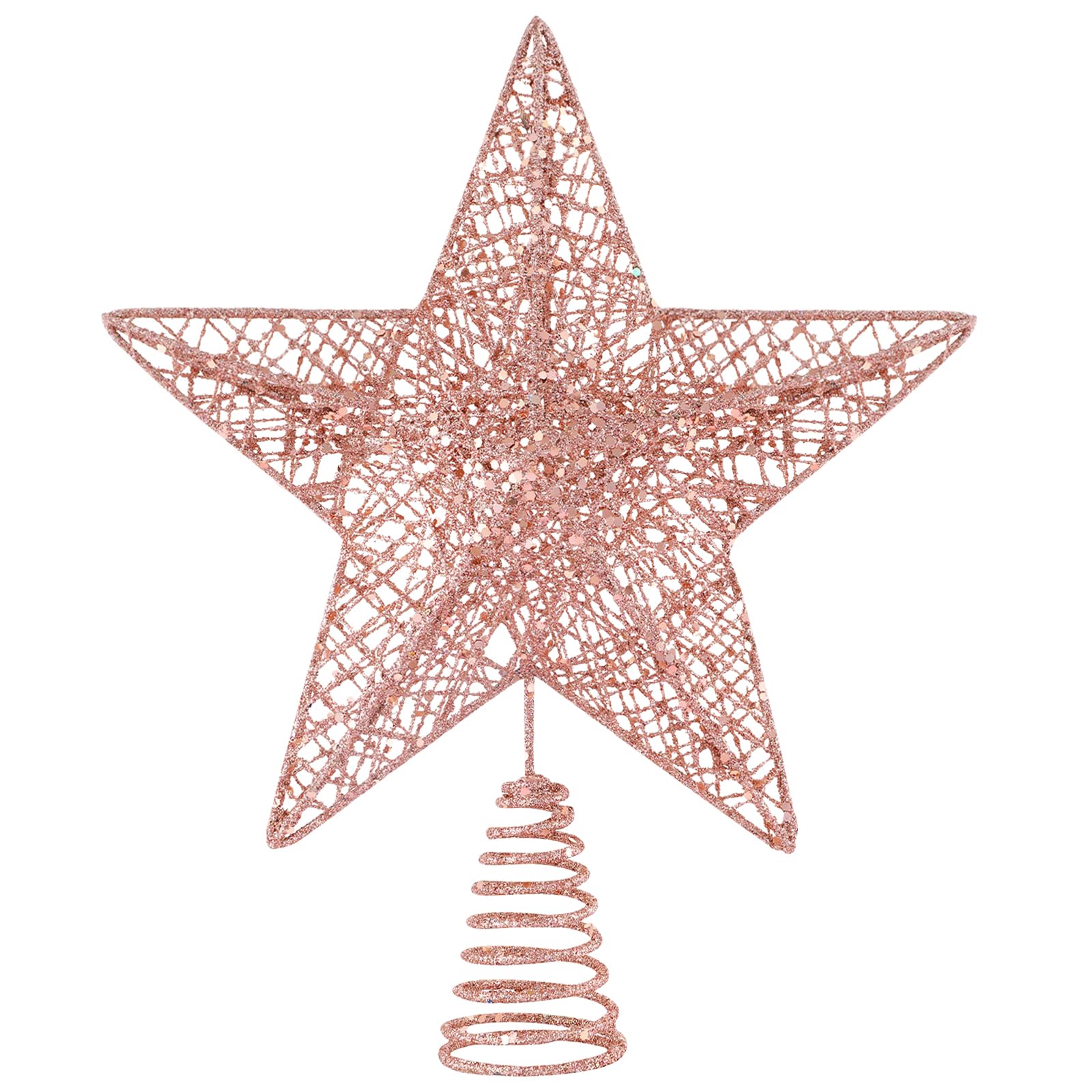 Christmas Tree Toppers Xmas Glitter Rose Gold Hollow Star Treetop Topper for Christmas Tree Decoration