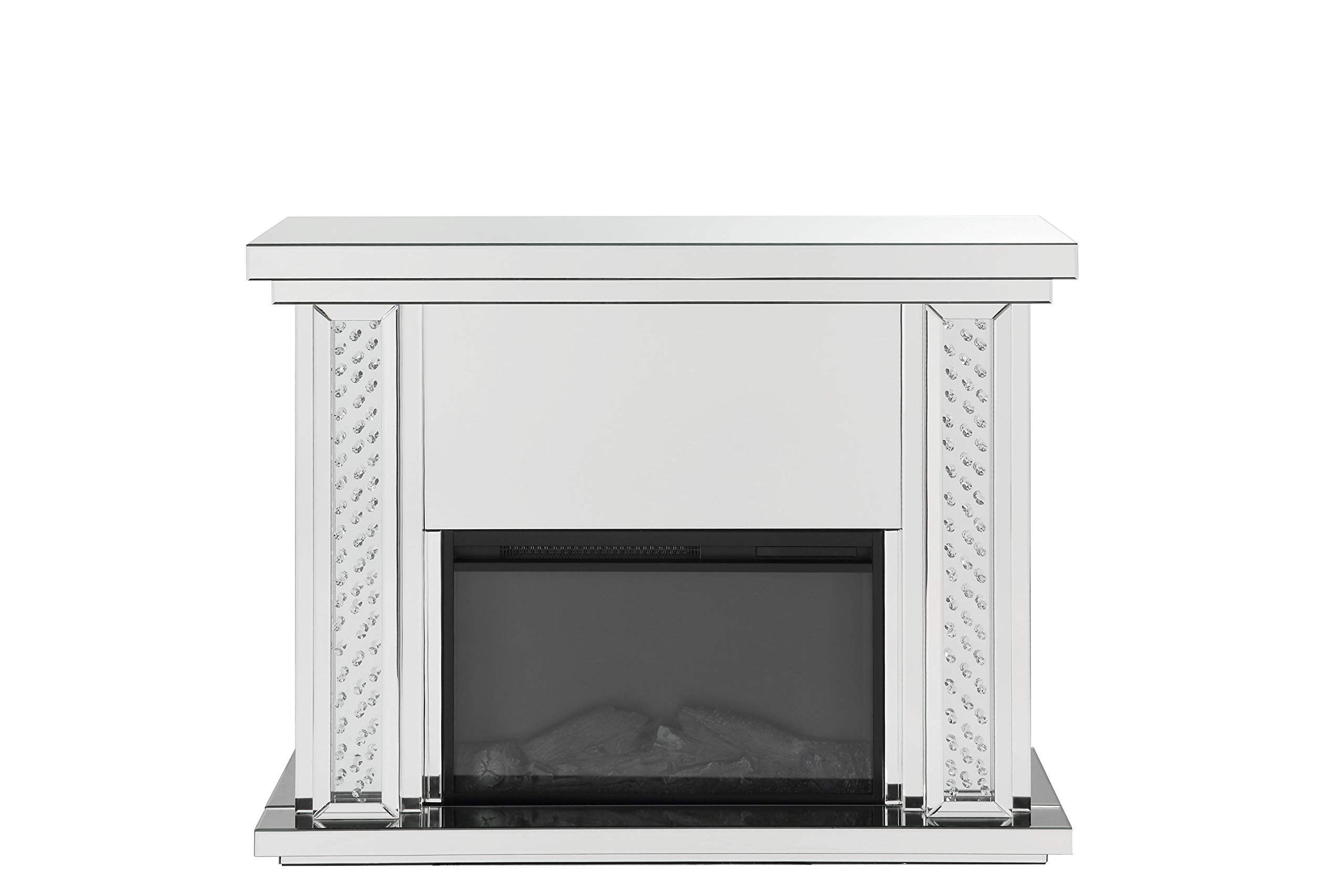 Acme Nysa 47 x 13 Faux Crystals Mirrored Electric Fireplace
