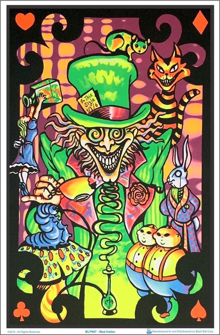 Mad Hatter Collage - Alice In Wonderland - Laminated Blacklight Poster - 23.5'' X 35.5''