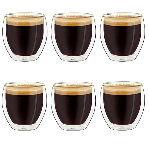Creano Double Wall Espresso Glasses 3.5 OZ  Insulated Glass Cups - 6X 3.5oz (100ml)