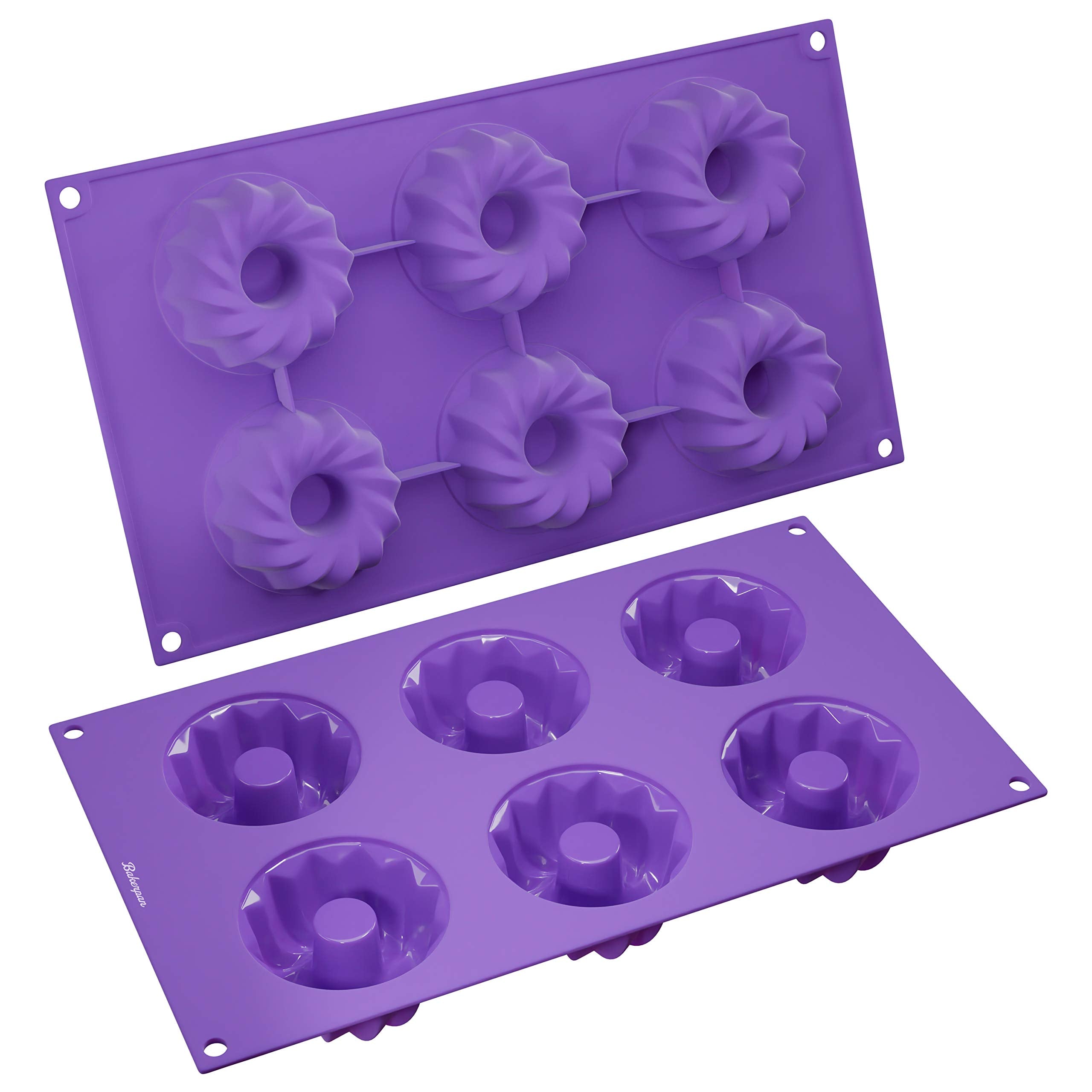 Bakerpan Silicone Mini Fluted Cake Pans, Mini Gelatin Molds, Small Jello Molds, Mini Cake Pans, 6 Cavities - Set Of 2