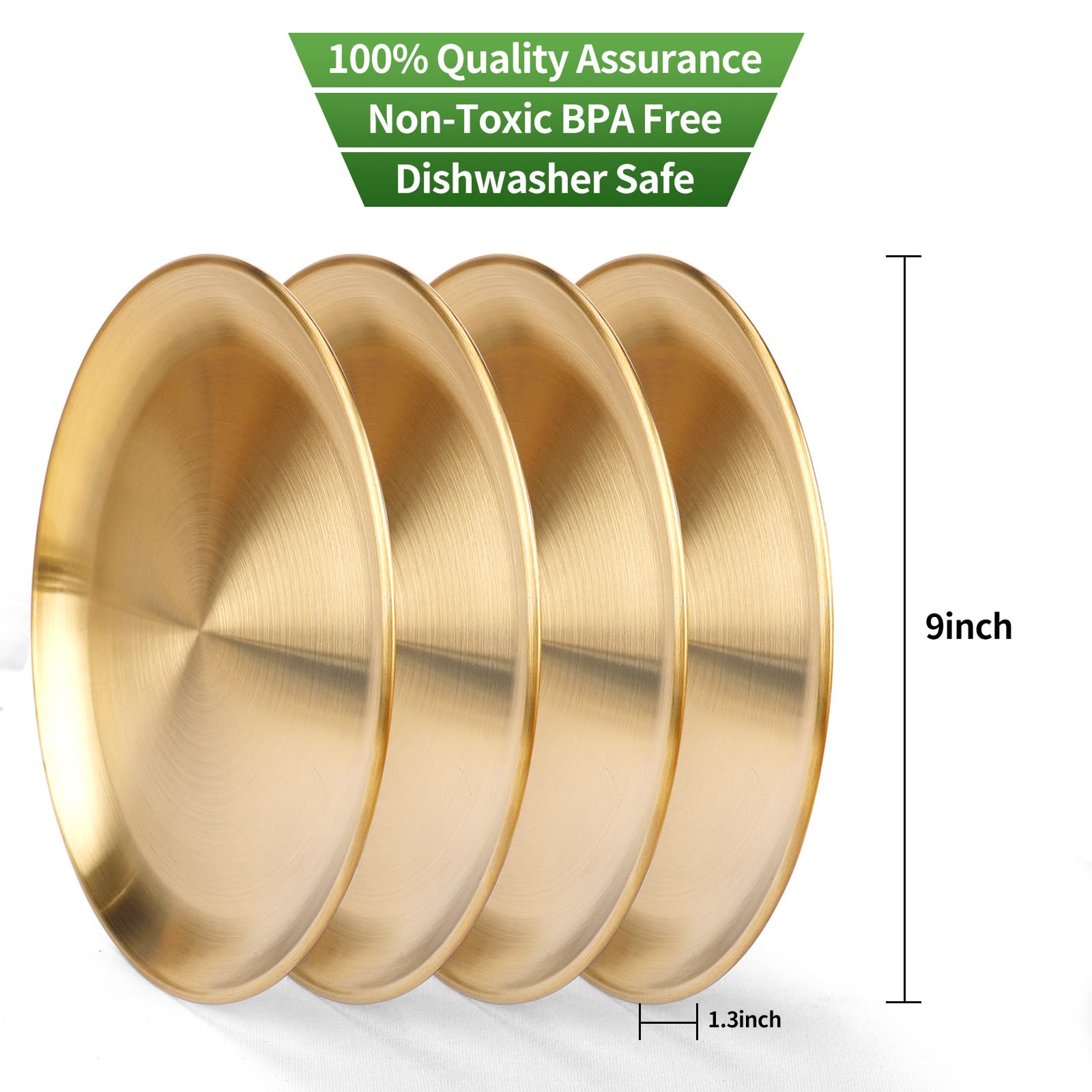 Stainless Steel Dinner Plate, 304Rutian 9'' Metal Round Dinner Dishes For Adults, Reusable And Dishwasher Safe, Serving Camping