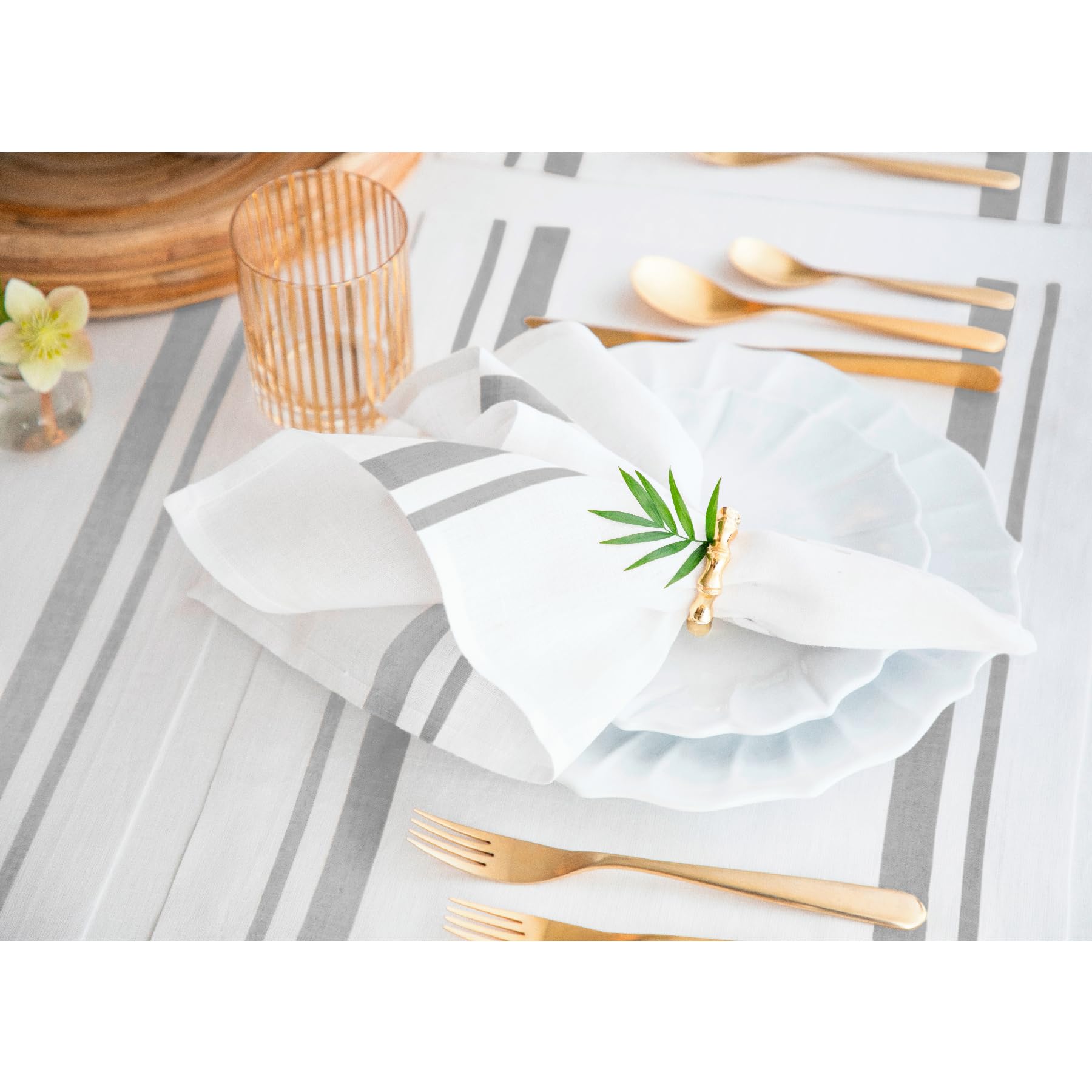 Solino Home Stripe Linen Dinner Napkins 20 X 20 Inch - 100% Pure Linen Grey And White Cloth Napkins Set Of 4 For Spring, Easter