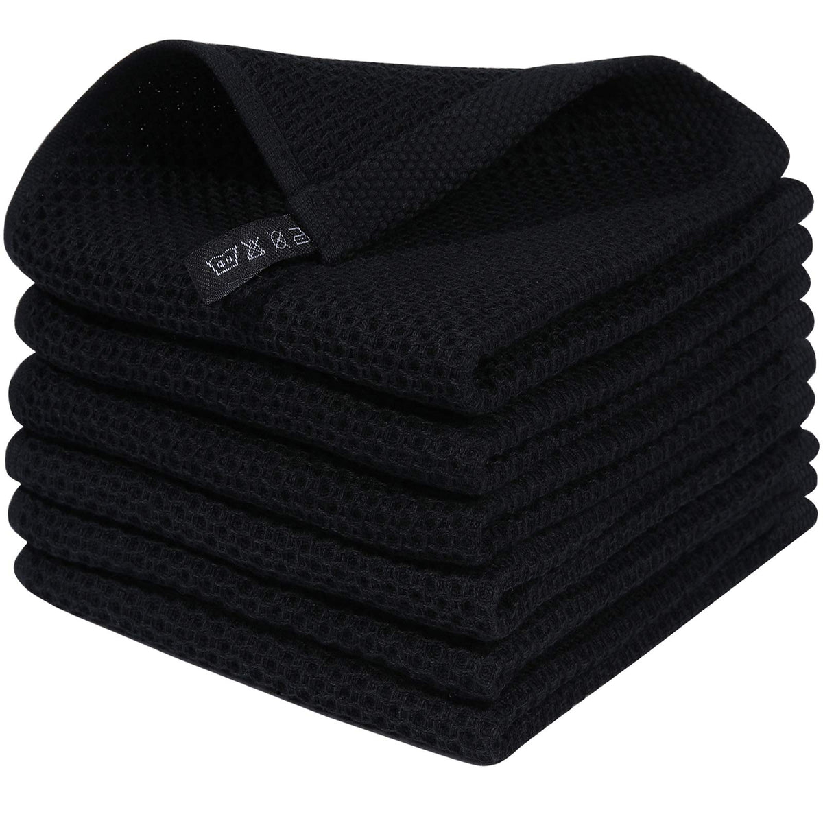 Homaxy 100% Cotton Waffle Weave Kitchen Dish Cloths, Ultra Soft Absorbent Quick Drying Dish Towels, 12X12 Inches, 6-Pack, Black