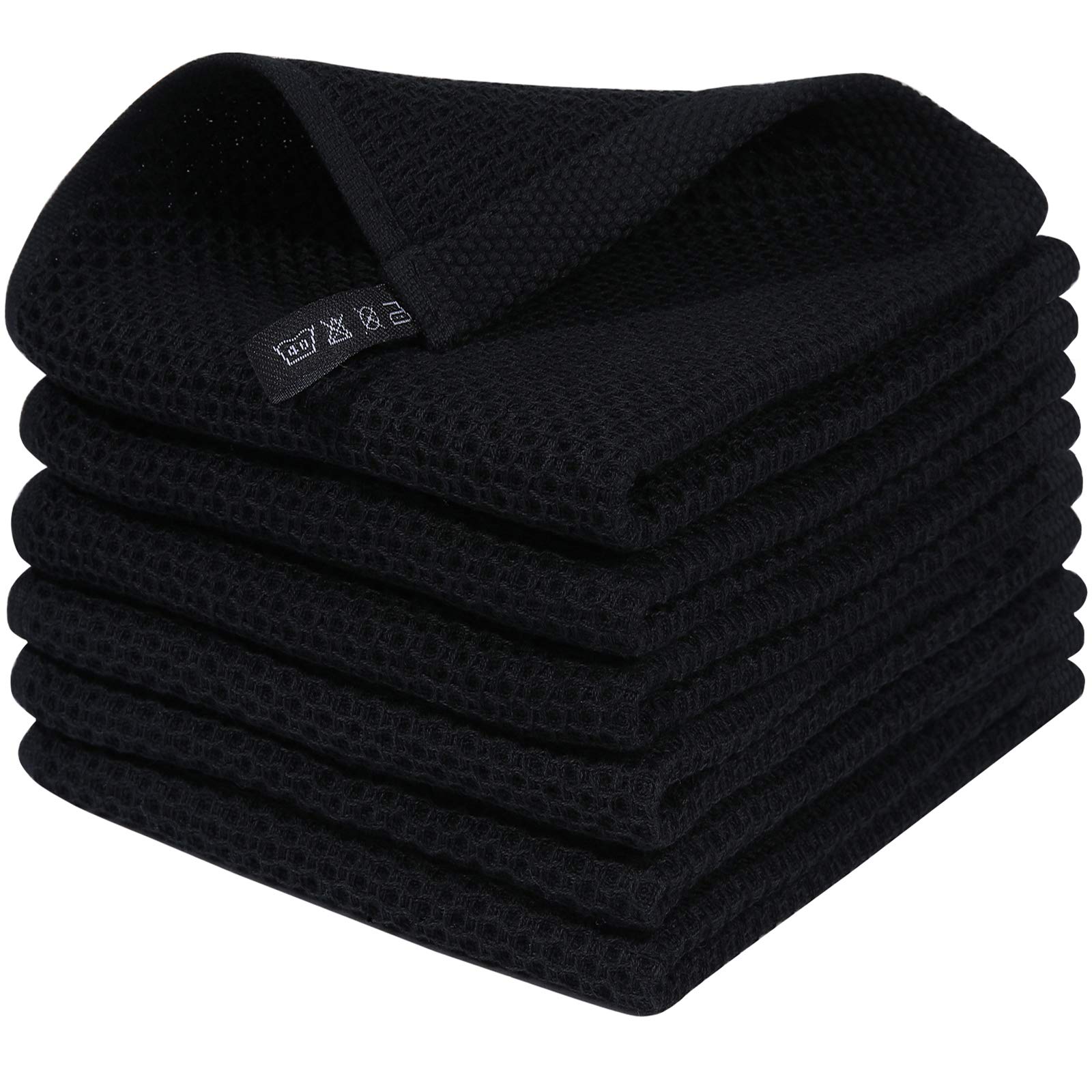 Homaxy 100% Cotton Waffle Weave Kitchen Dish Cloths, Ultra Soft Absorbent Quick Drying Dish Towels, 12 x 12 Inches, 18-Pack, Bla