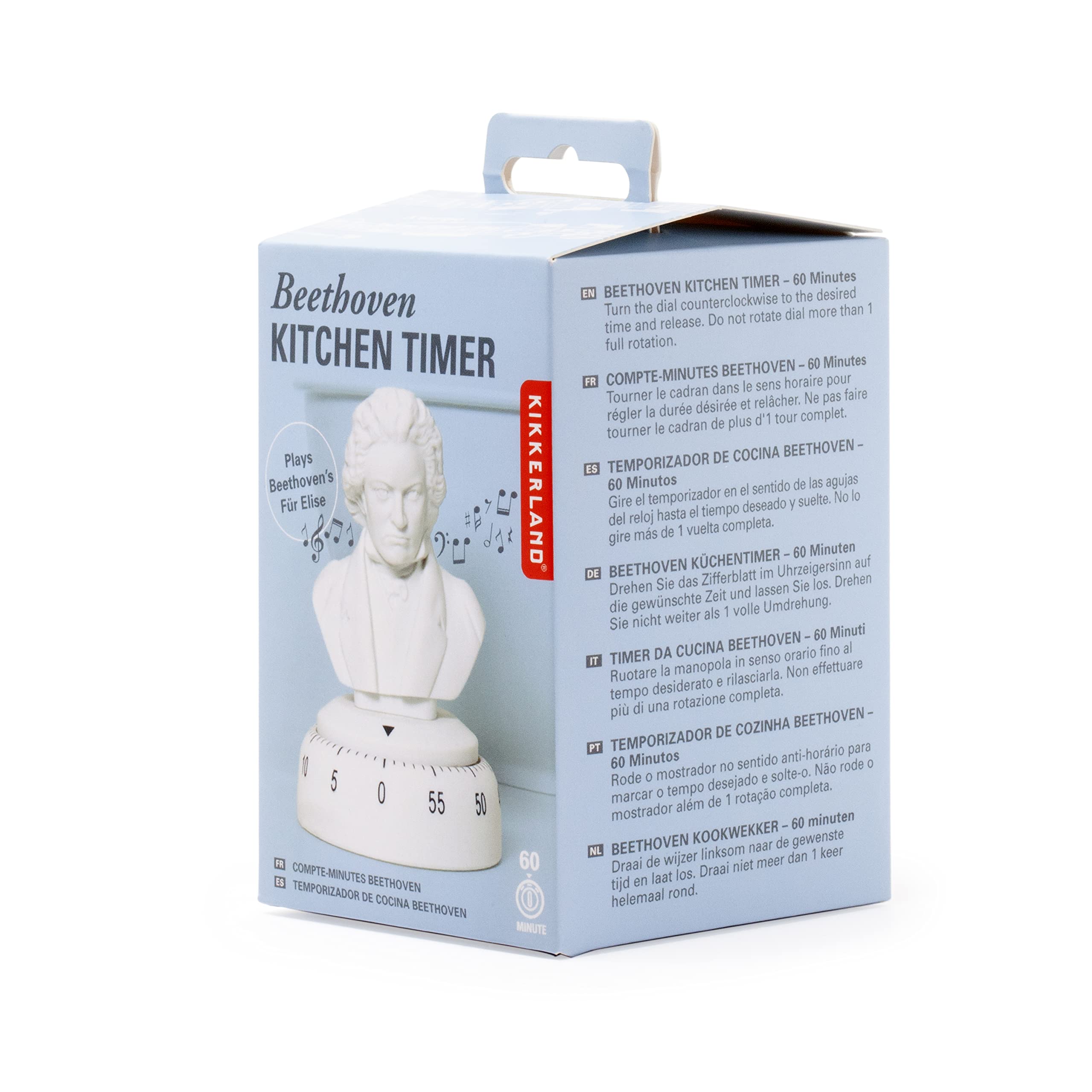 Kikkerland Beethoven 60 Minute Kitchen Timer, Mechanical Kitchen Timer, Wind Up Timer For Cooking, Reading And Sports, Plays Fur
