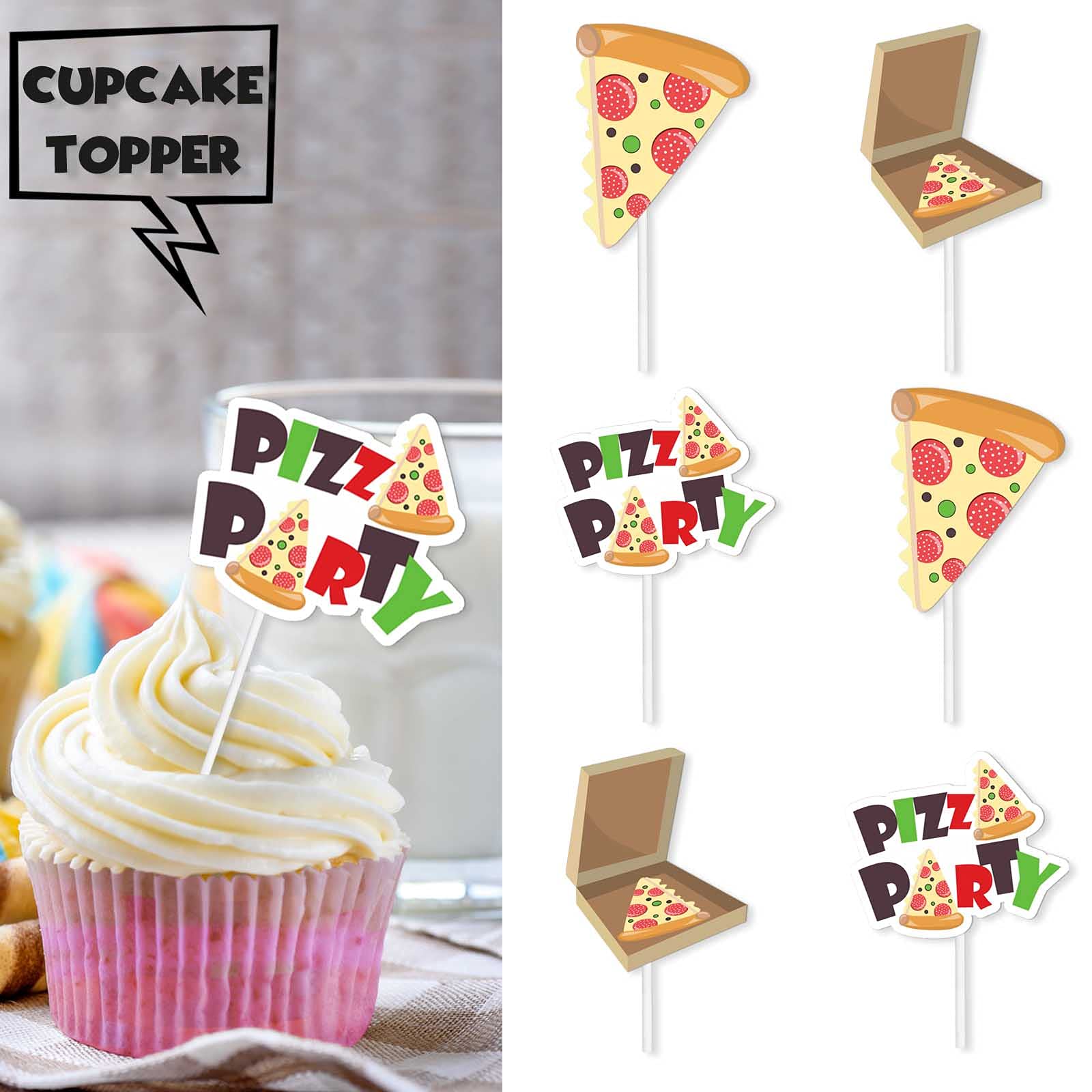 18Pcs Colorful Glitter Pizza Party Dessert Cupcake Topper Baby Shower Fast Food Theme Decor Supplies Boys Girls Happy Birthday D