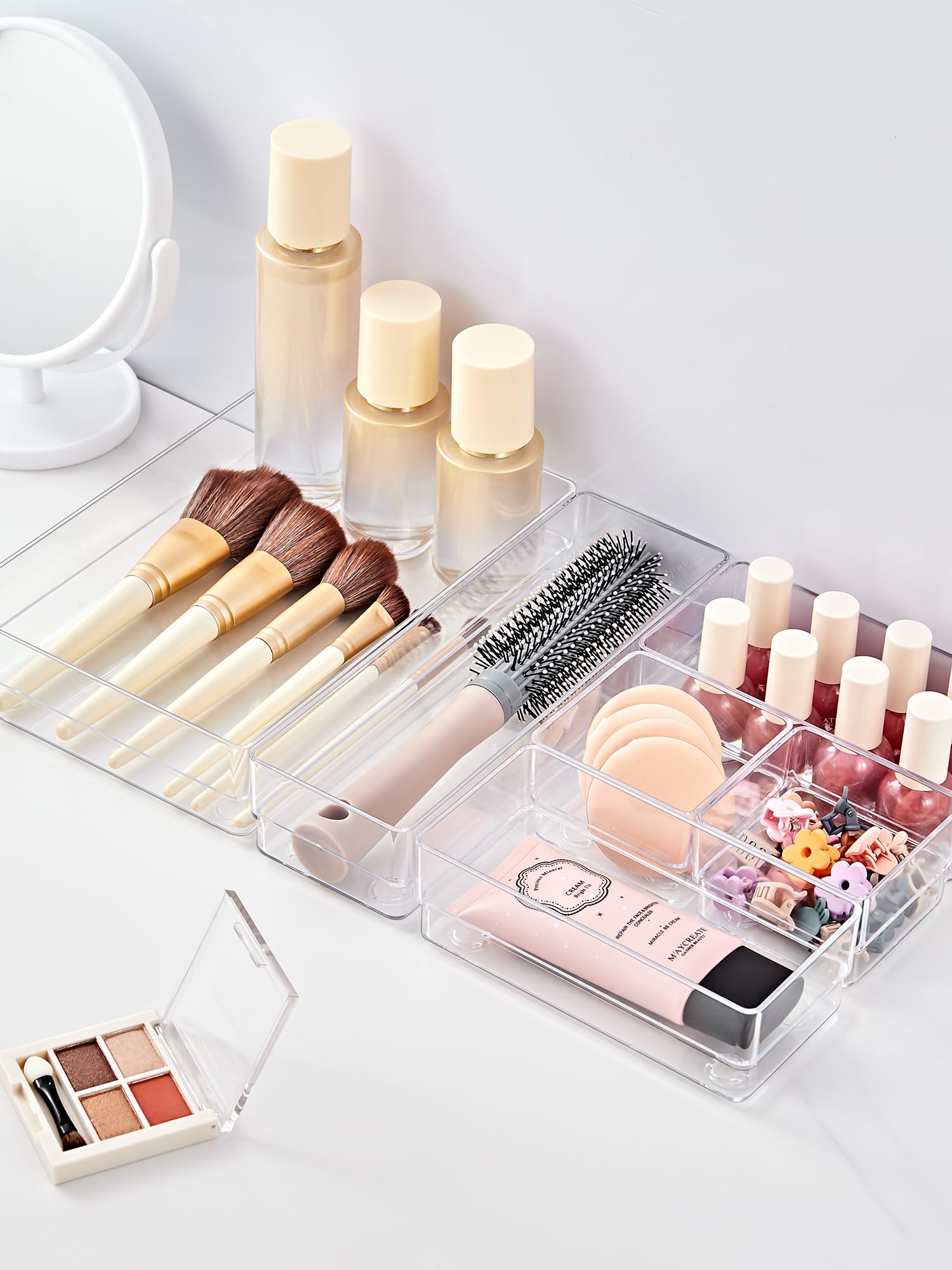 SMARTAKE 37-Piece Drawer Organizer with Non-Slip Silicone Pads, 4-Size Desk Drawer Organizer Trays Storage Tray for Makeup, Jewe