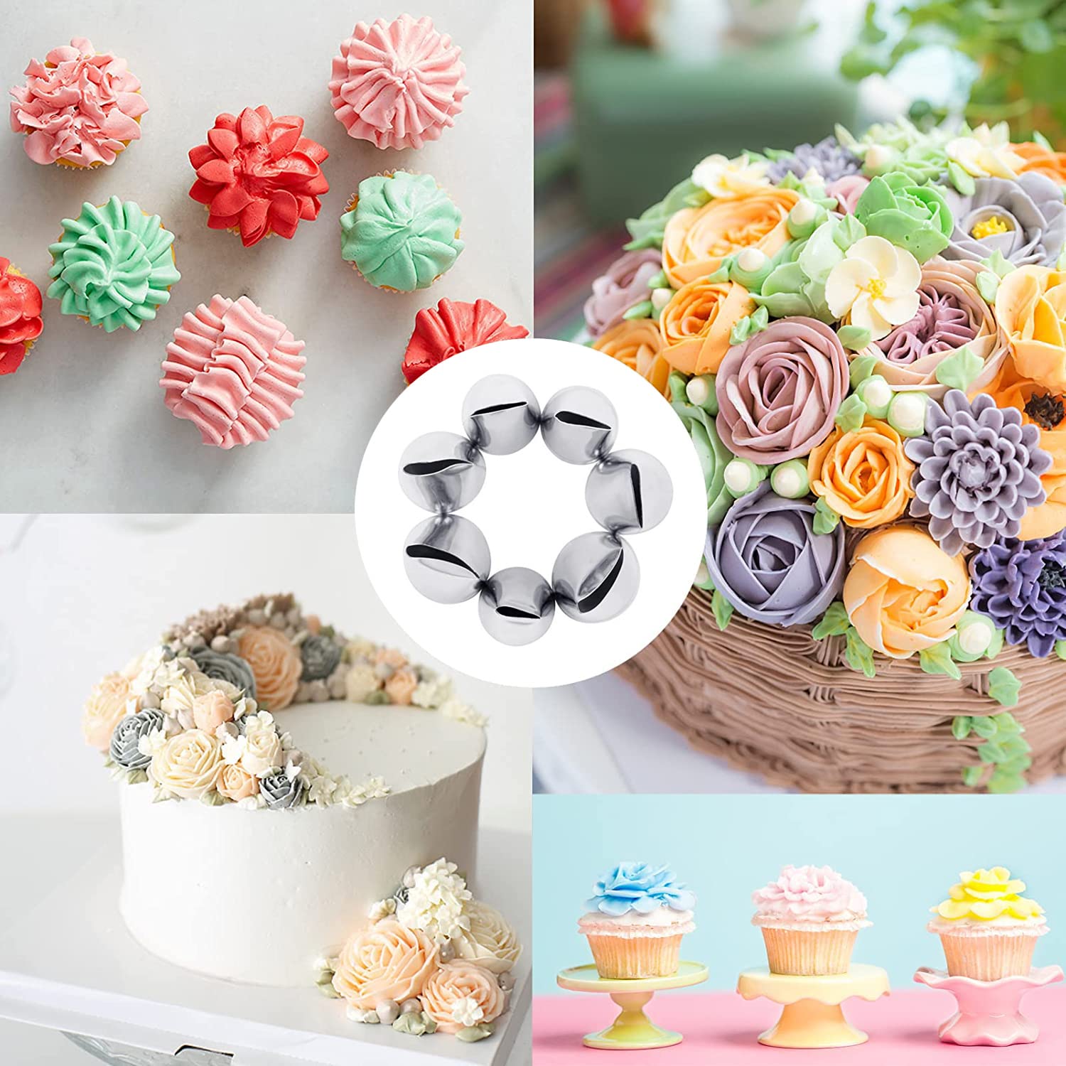 Rose Piping Tips,Petal Ruffle Decorating Tips Set Flower Pastry Tips Icing Frosting Tips Baking Tools Stainless Steel Cake Decor