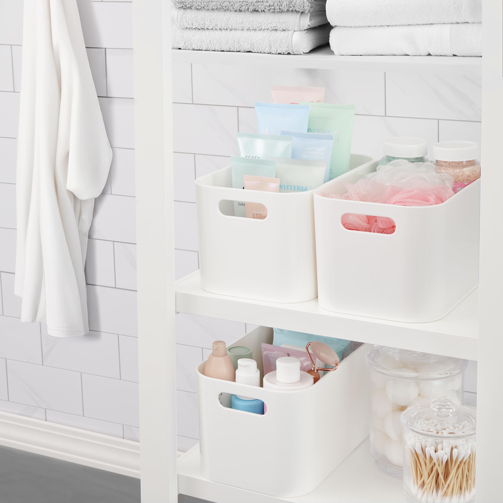 Stori 10'' X 6'' Open Plastic Organizer Bin (Set Of 3) White | Rectangular Arts & Crafts Storage Container With Pass-Through Han