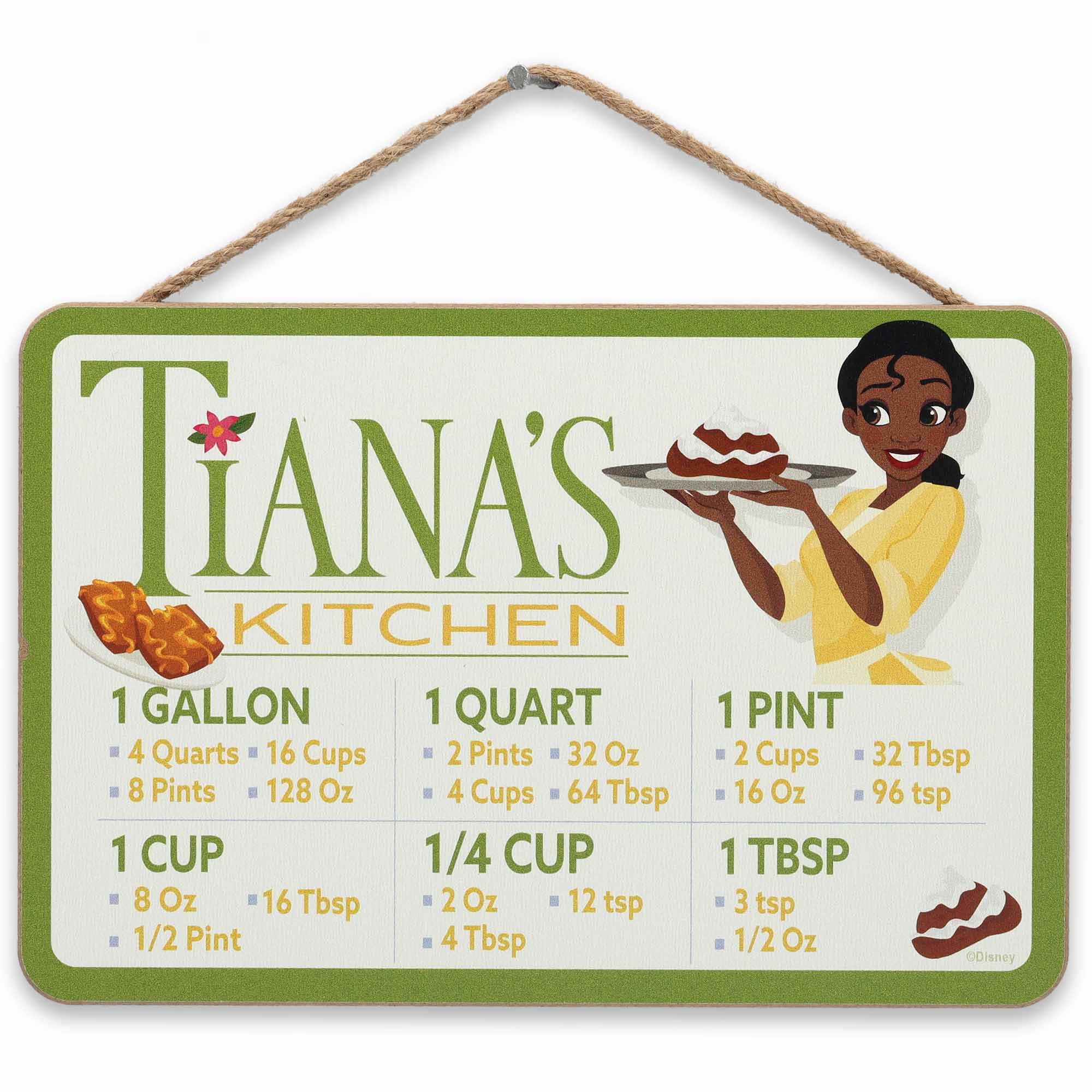 Disney The Princess and the Frog Tiana s Kitchen Hanging Wood Measuring Sign - Fun Tiana Kitchen Conversion Chart for Home