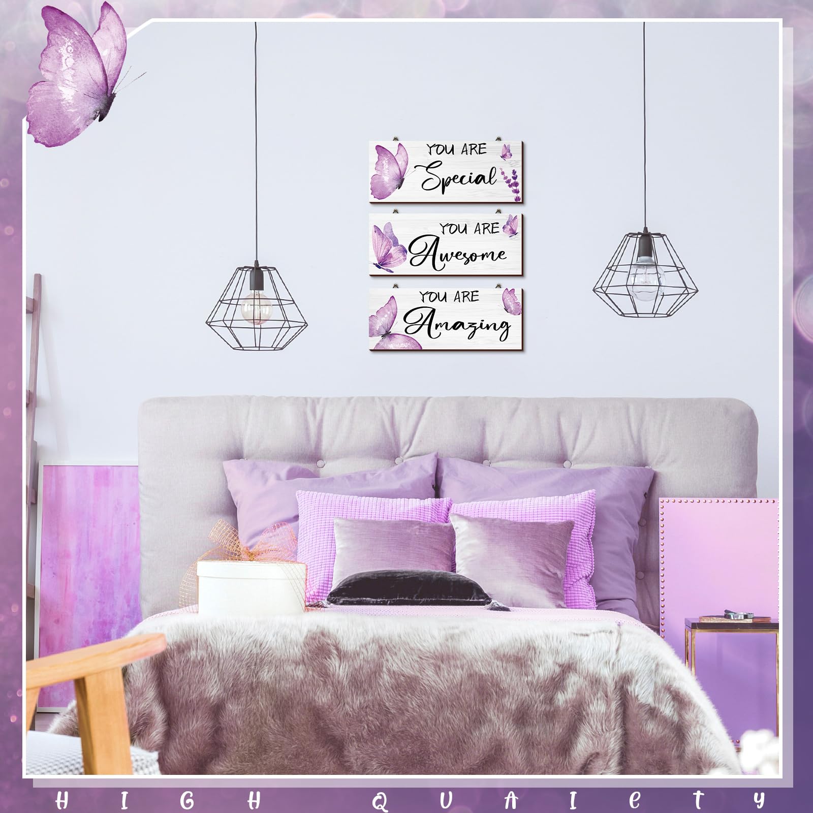 Geelin 3 Pcs Butterfly Wooden Hanging Wall Art Positive Quotes Butterfly Wall Art Prints With Butterfly For Inspirational Word S