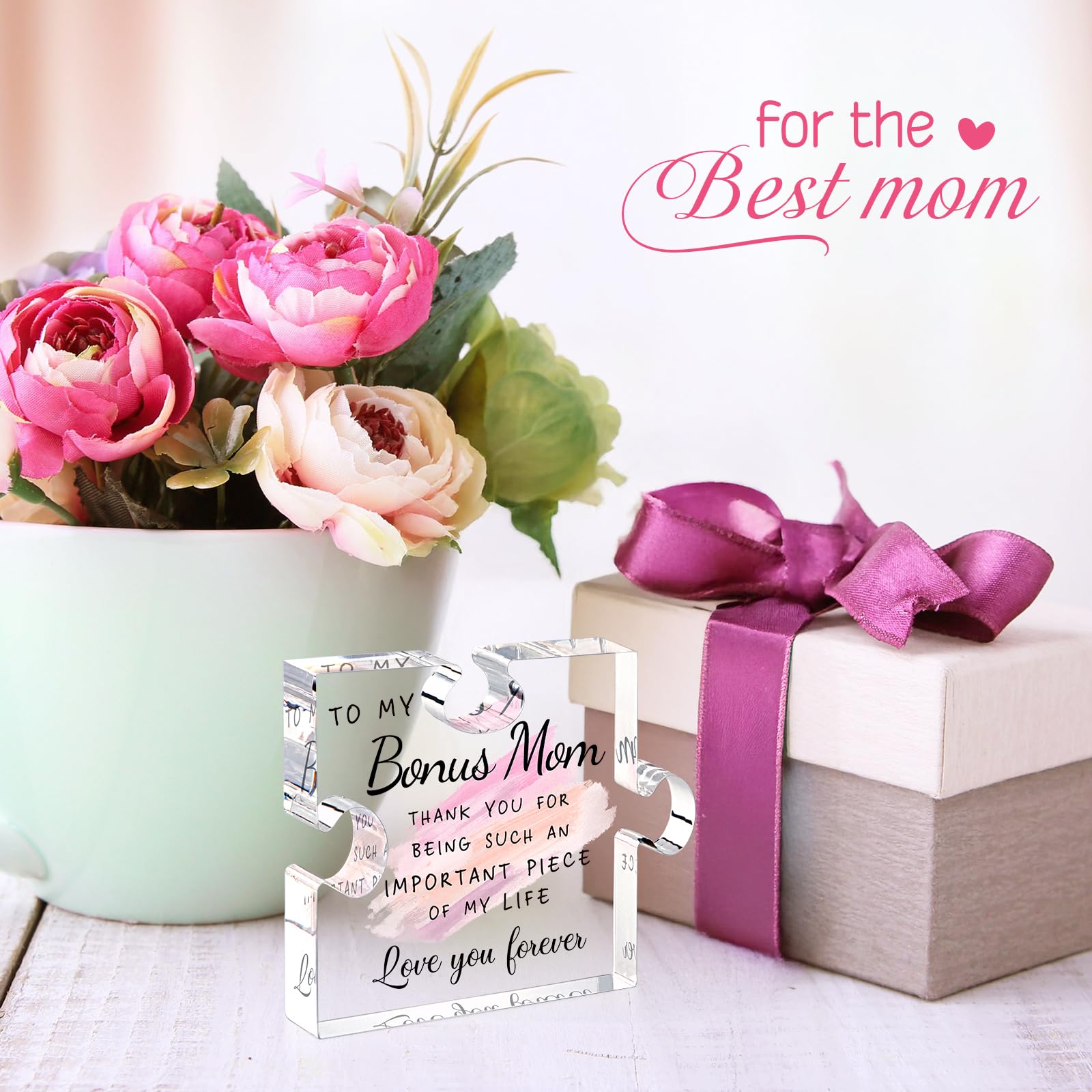 Bonus Mom Gifts for Step Mama Puzzle Piece Gift Ideas Second Mother Gift from Step Daughter Son - Gifts for Bonus Mom Birthday C