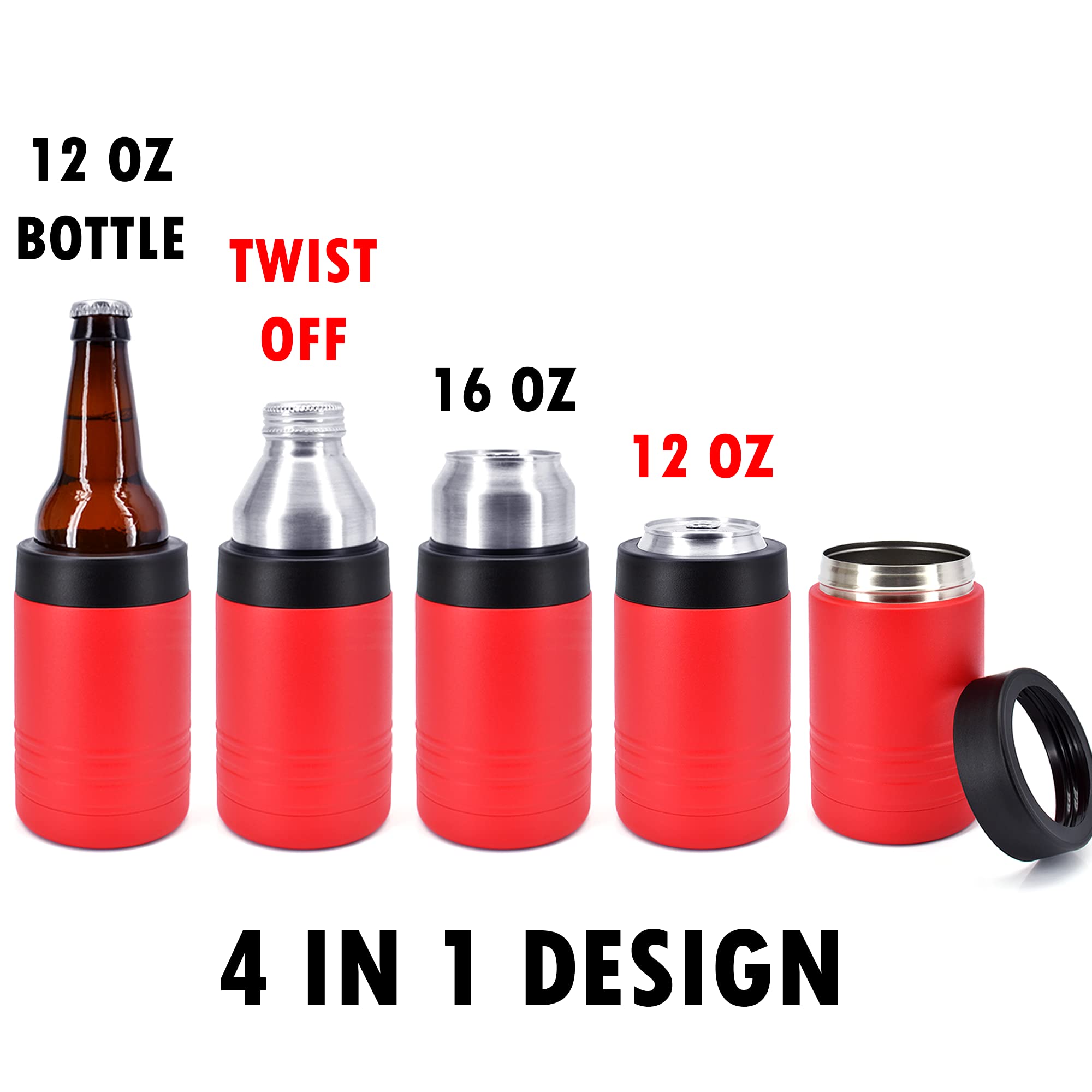 Clear Water Home Goods - 12 Oz Stainless Steel Double Wall Vacuum Insulated Can Or Bottle Beverage Cooler - Powder Coated Red -