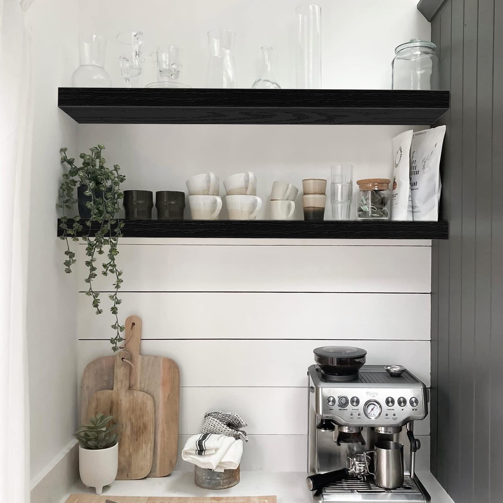 Qeeig Bathroom Shelves 36 Inches Long Floating Shelf For Wall 36 X 9 Inch Set Of 2, Black (008-90B)