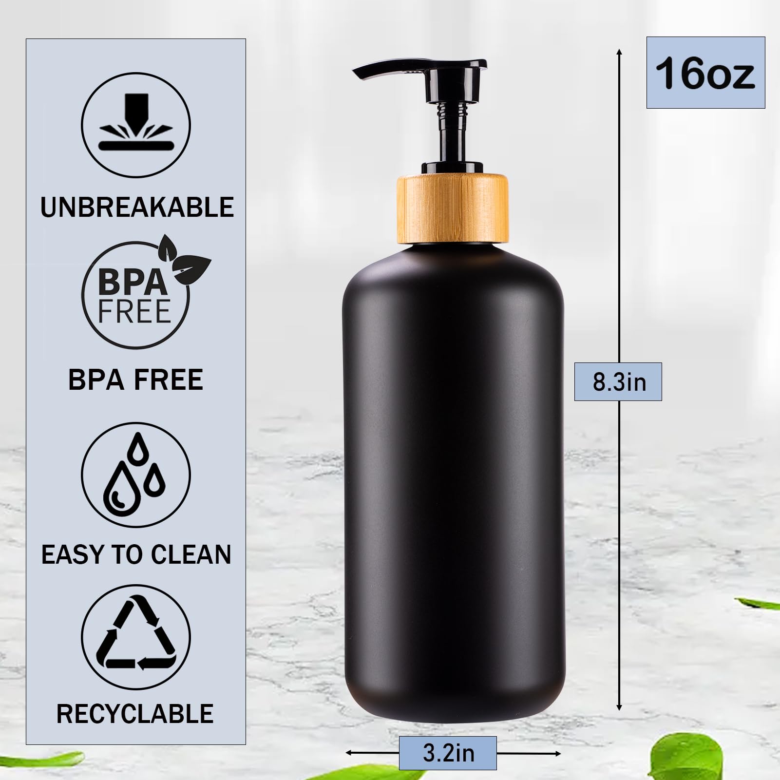 Black Soap Dispenser Set 16Oz Plastic Soap Dispenser With Bamboo Pump Hand And Dish Soap Dispenser For Kitchen Refillable Soap L